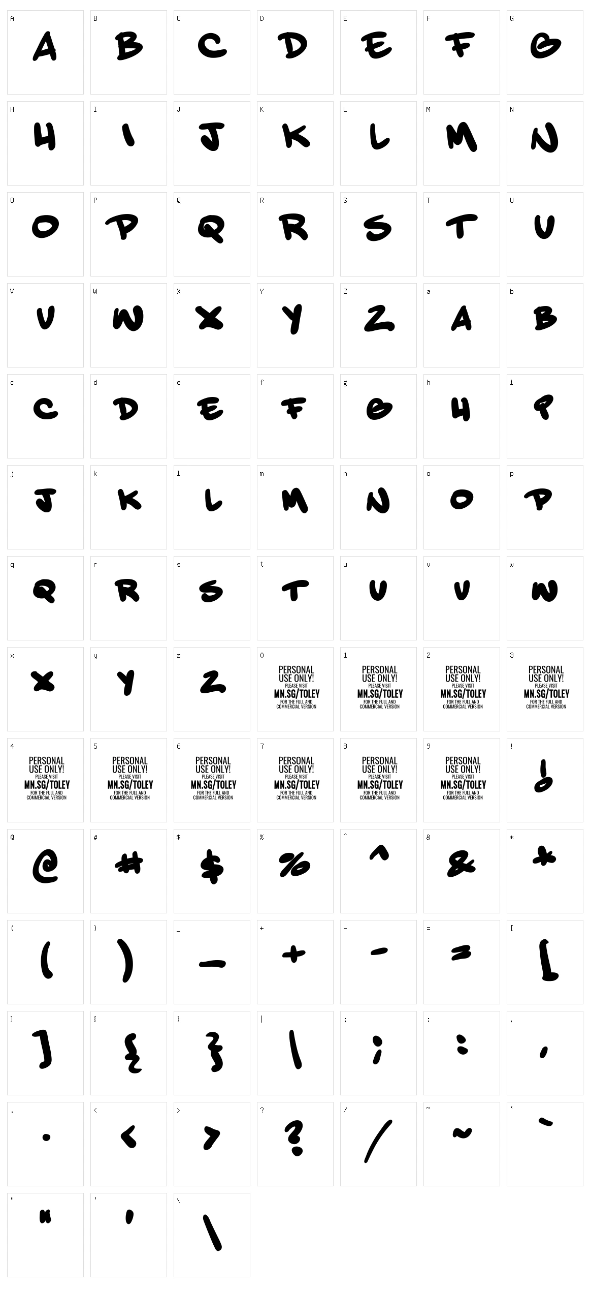 Toley Hand Character Set