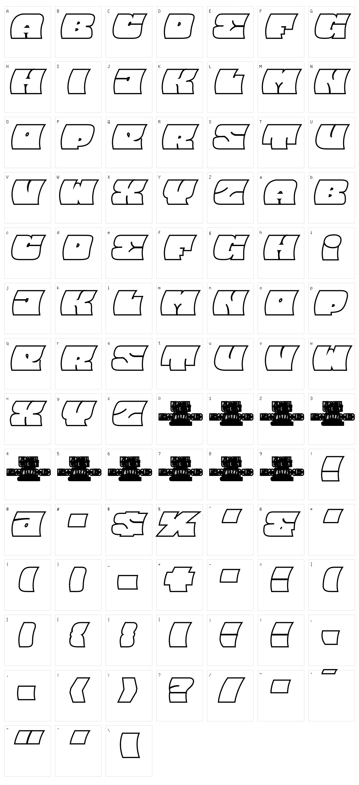 Barred Outline Character Set