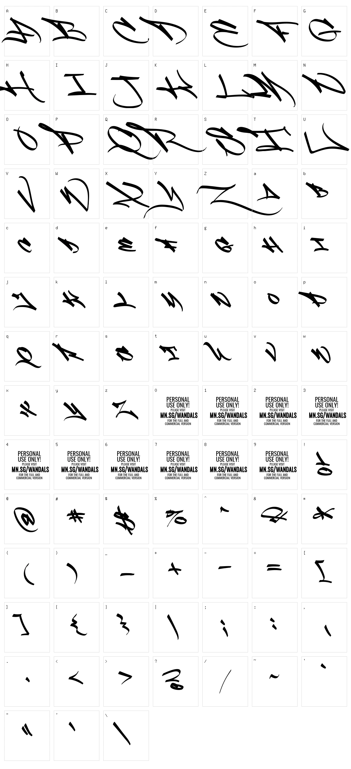 Slim Wandals Character Set