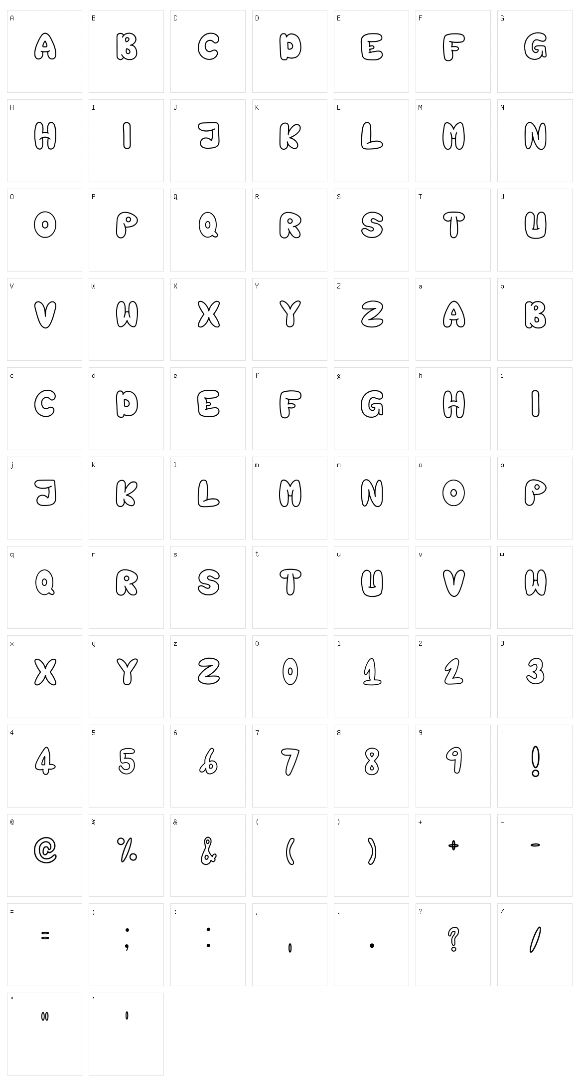 Bubbledupp Character Set