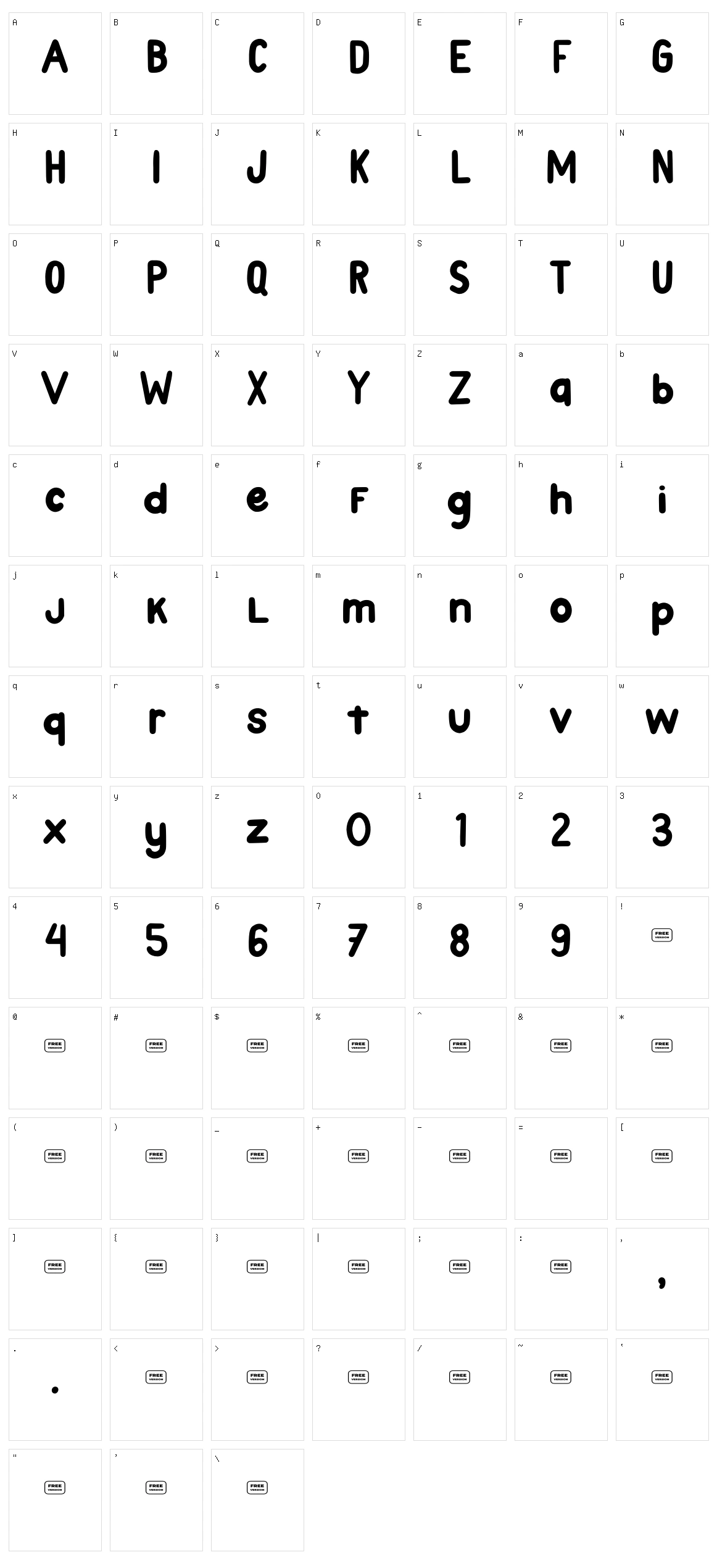 Coming Sans Character Set