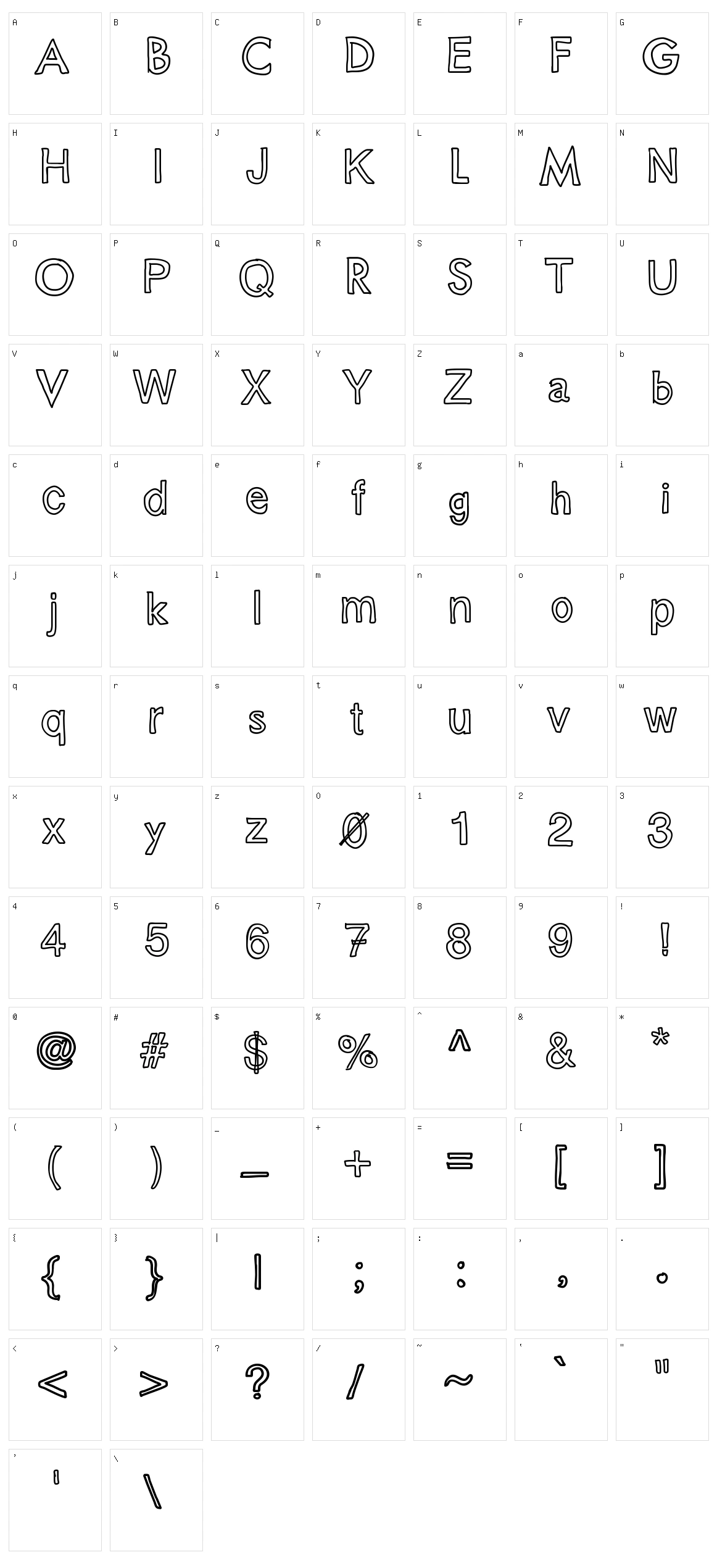 Just Coles Block Outlines Character Set