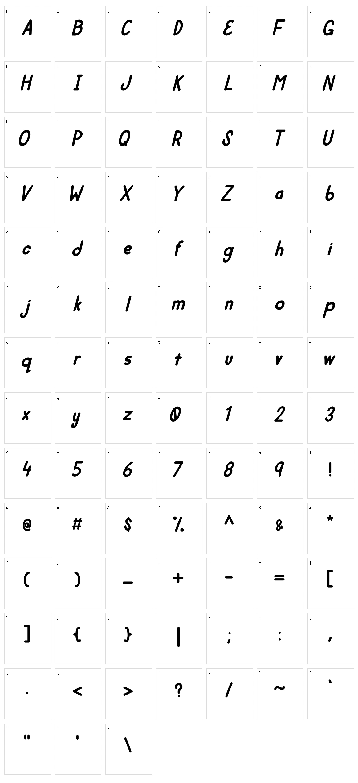 Mulbena Character Set