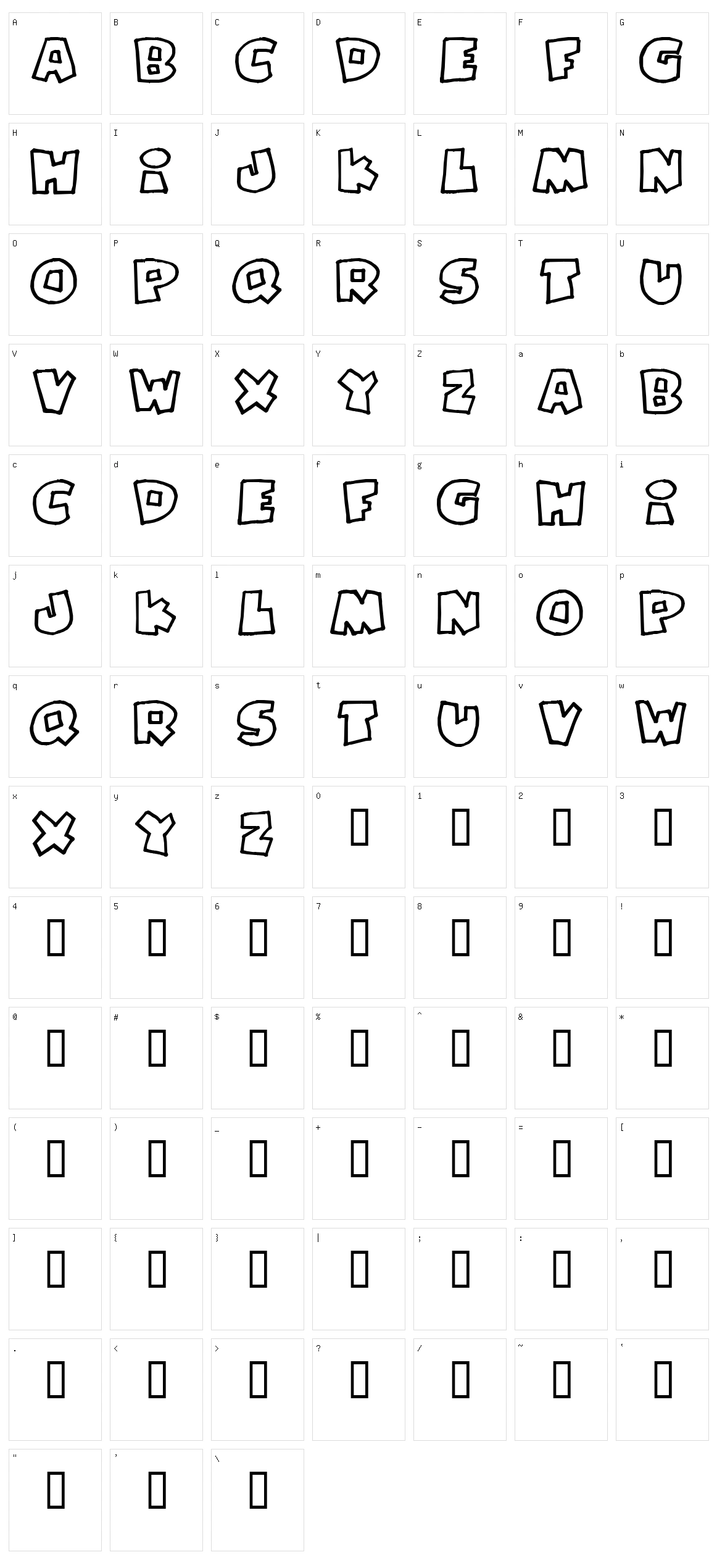 Pizzadude Fat Outline Character Set