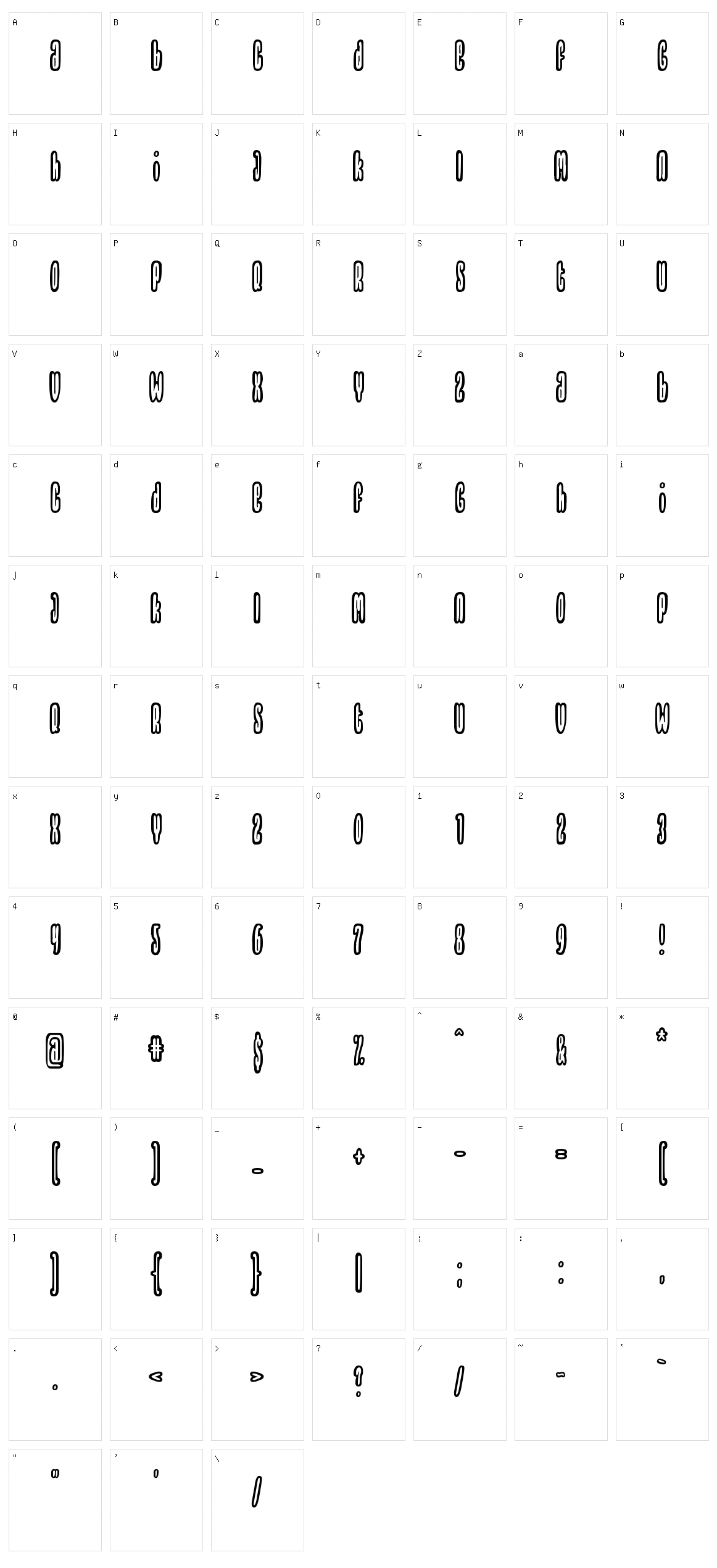 Thrownup Character Set