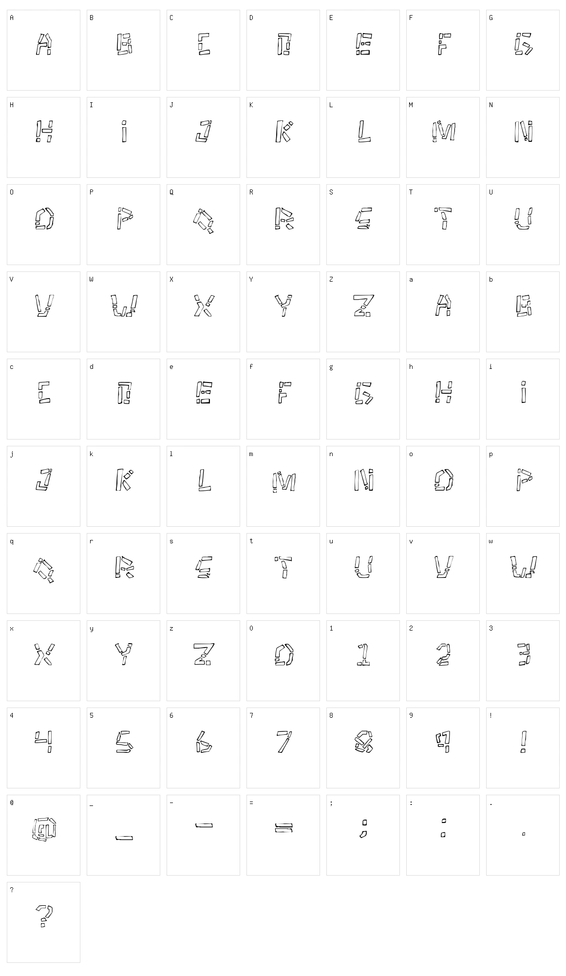 Tikitype Character Set
