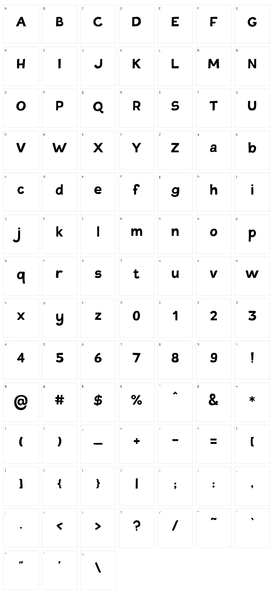 Tovari Sans Character Set