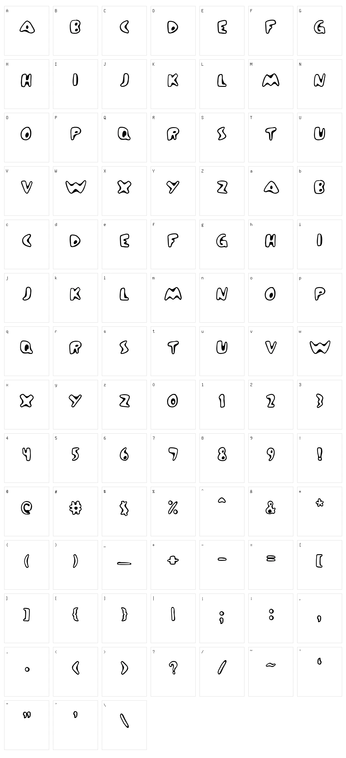 Zinc Boomerang Character Set