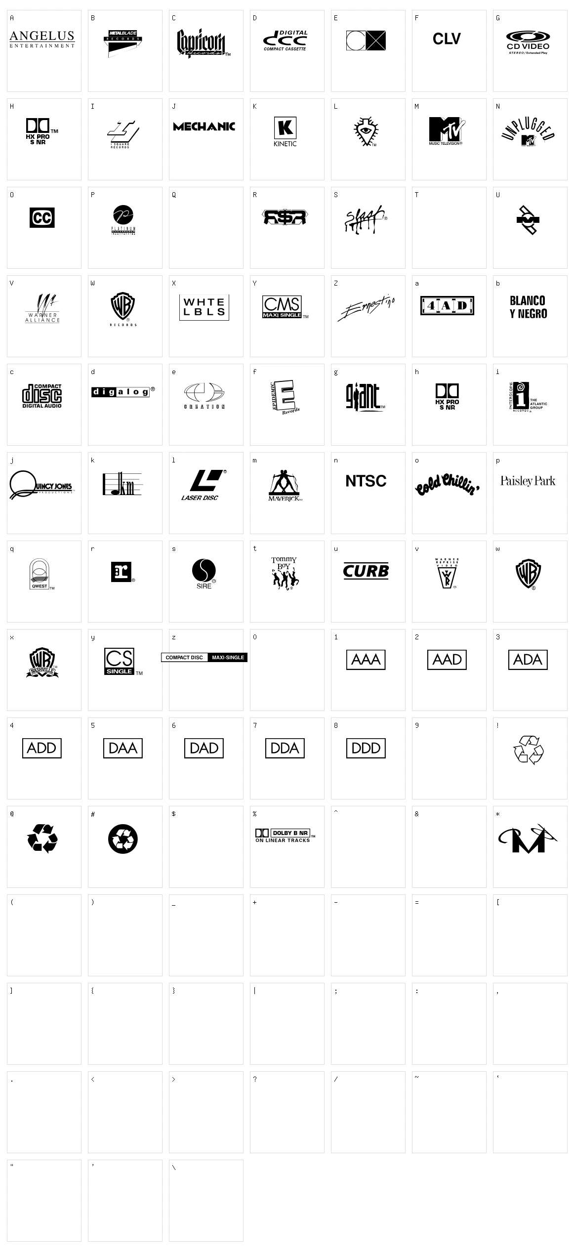 WarnerLogoFontNine  Character Set