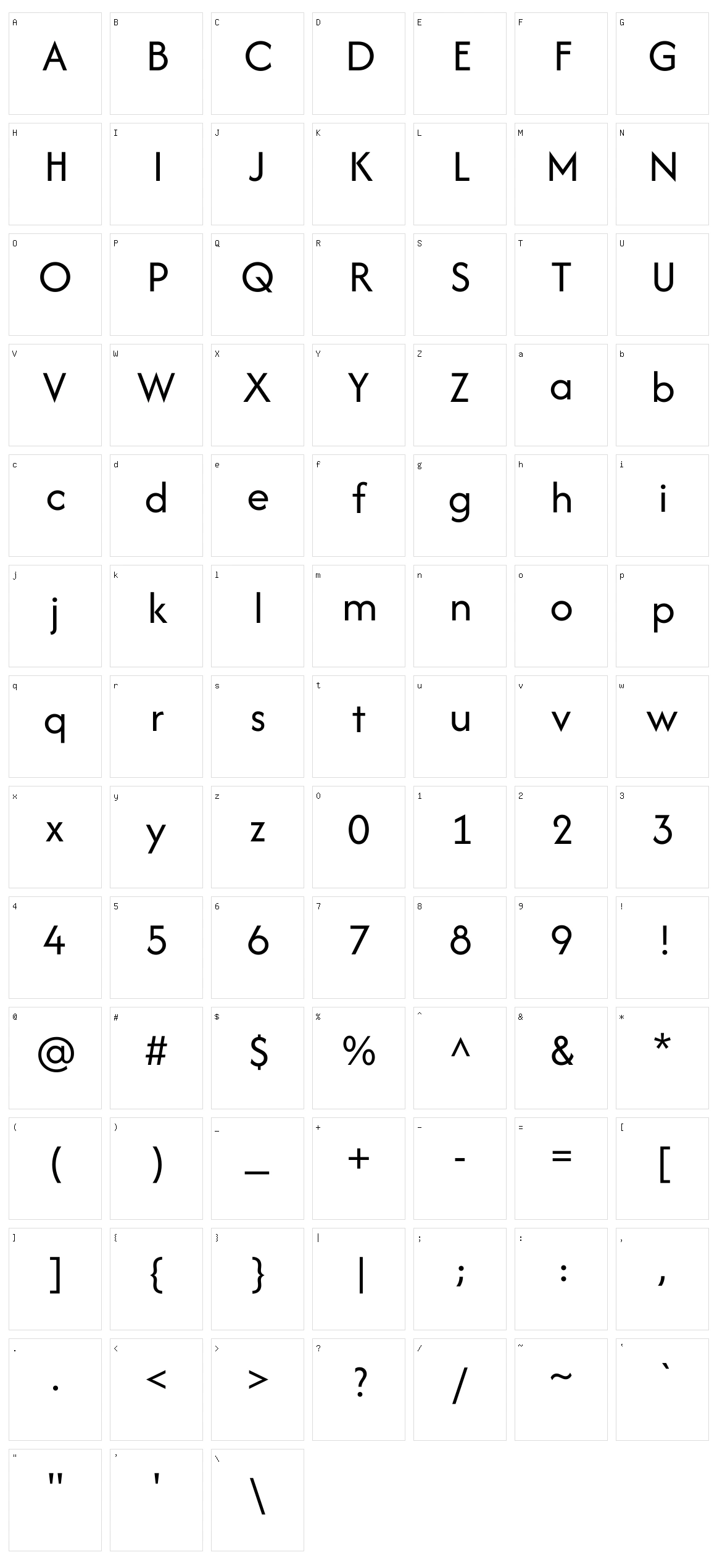 Afacad flux Character Set