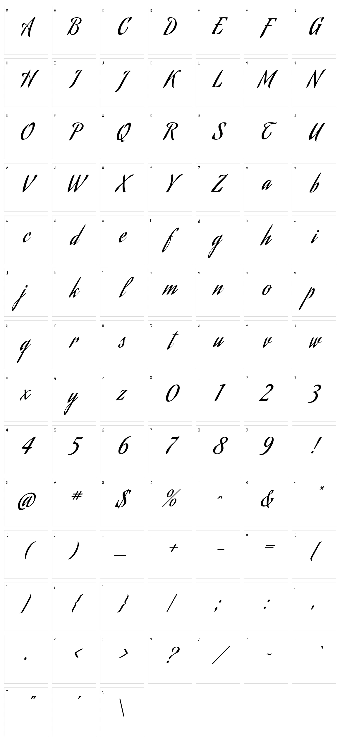 Aguafina script Character Set