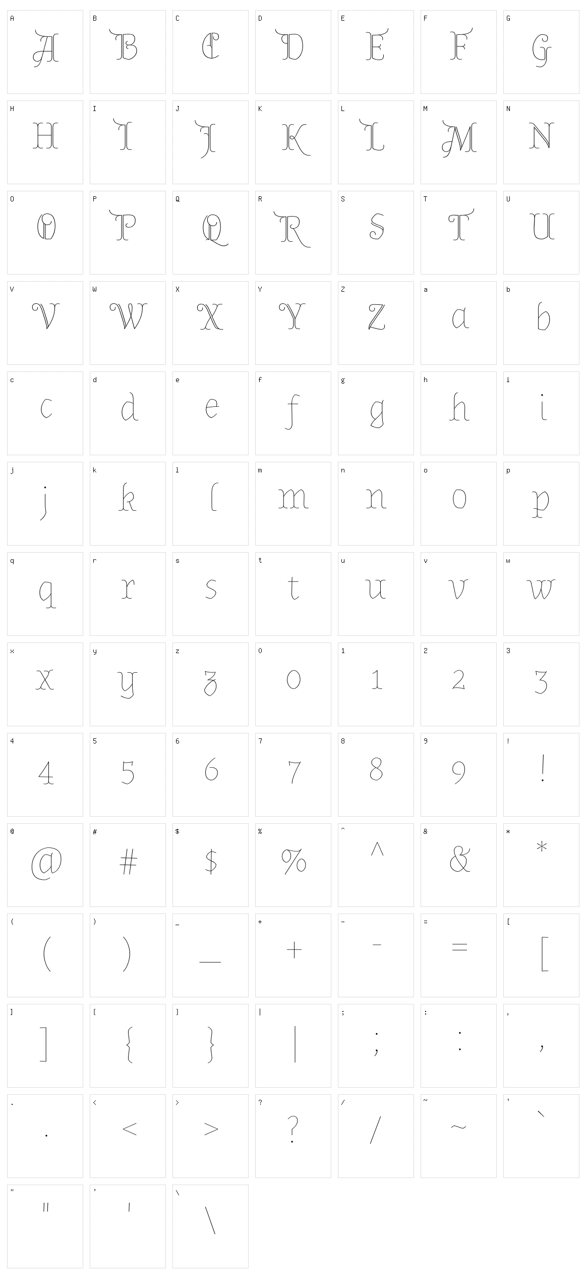 Almendra display Character Set