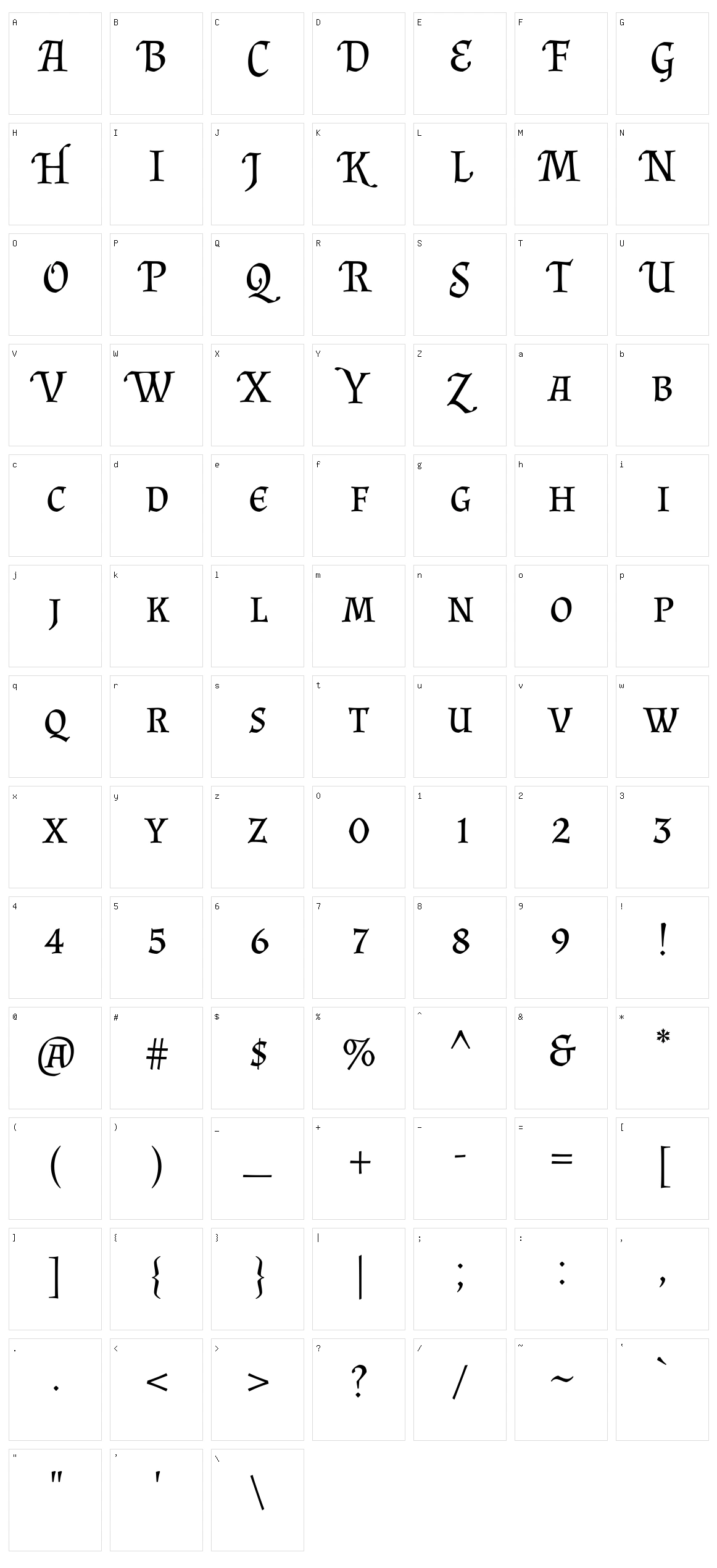 Almendra sc Character Set