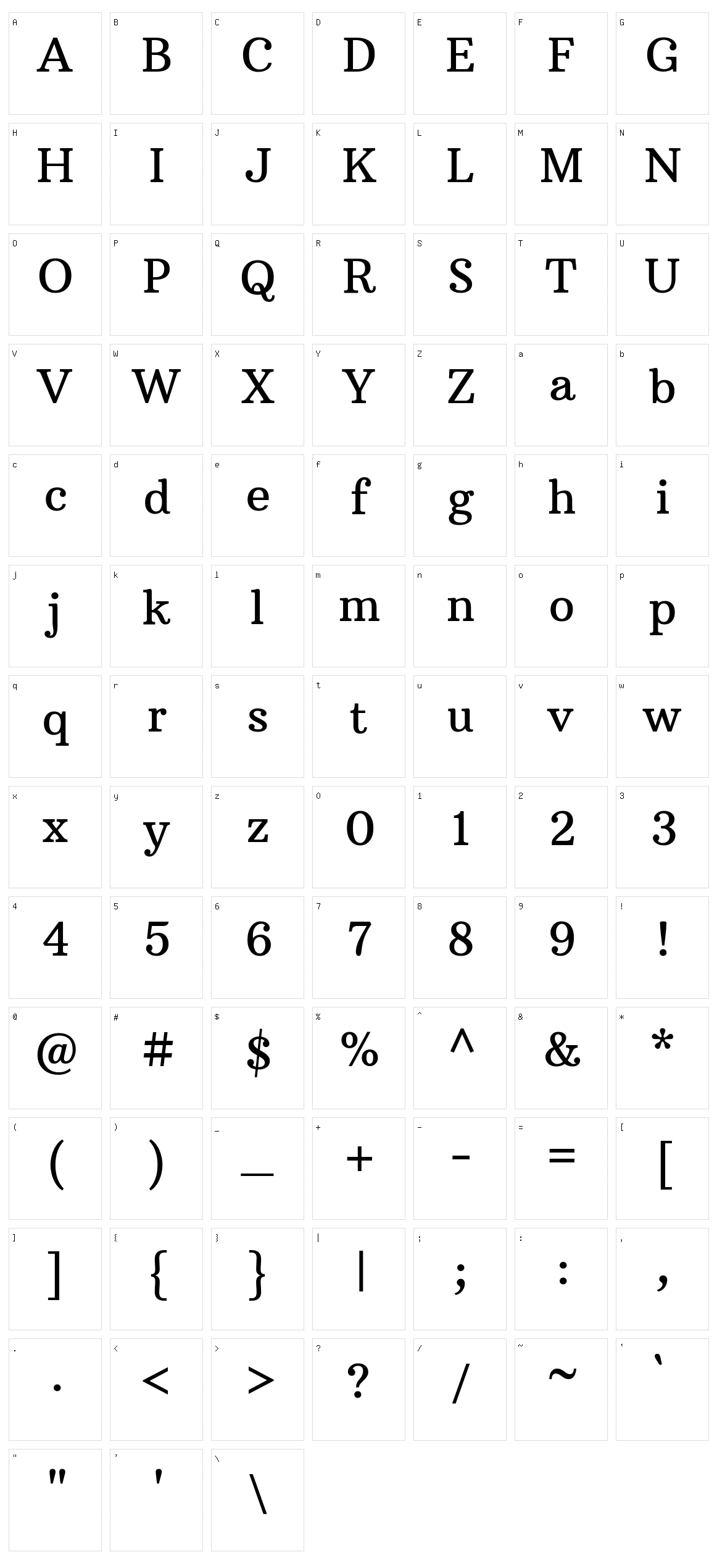 Arbutus slab Character Set