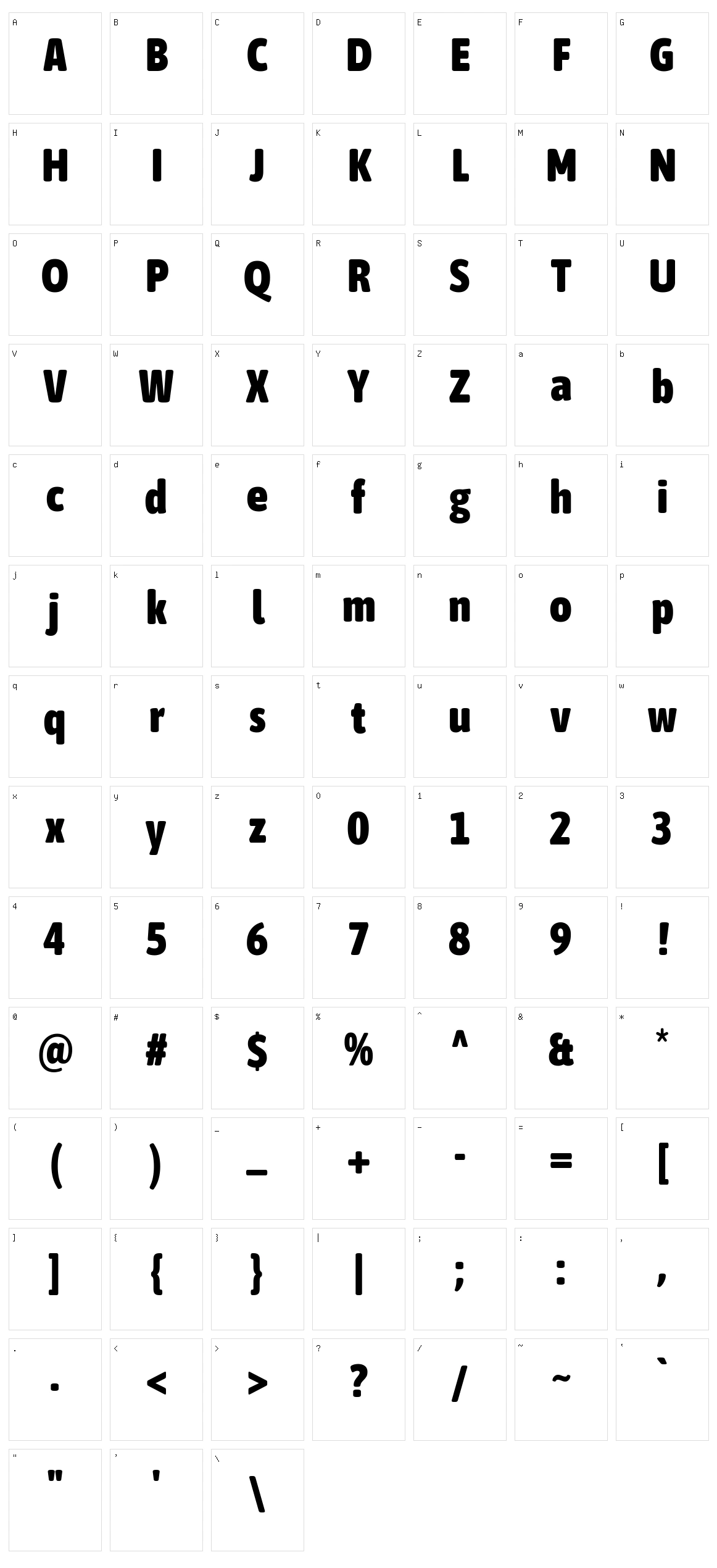 Asap condensed Character Set