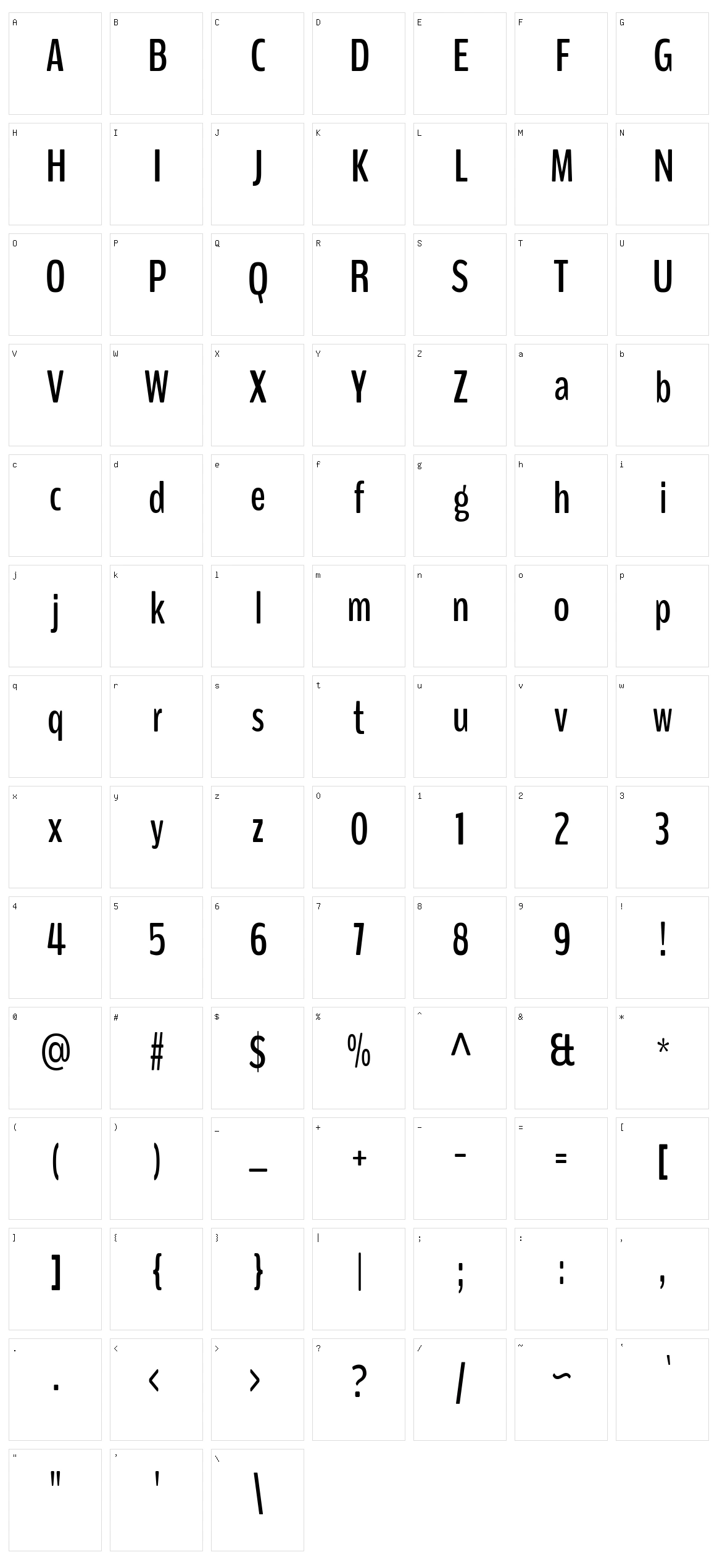 Benchnine Character Set