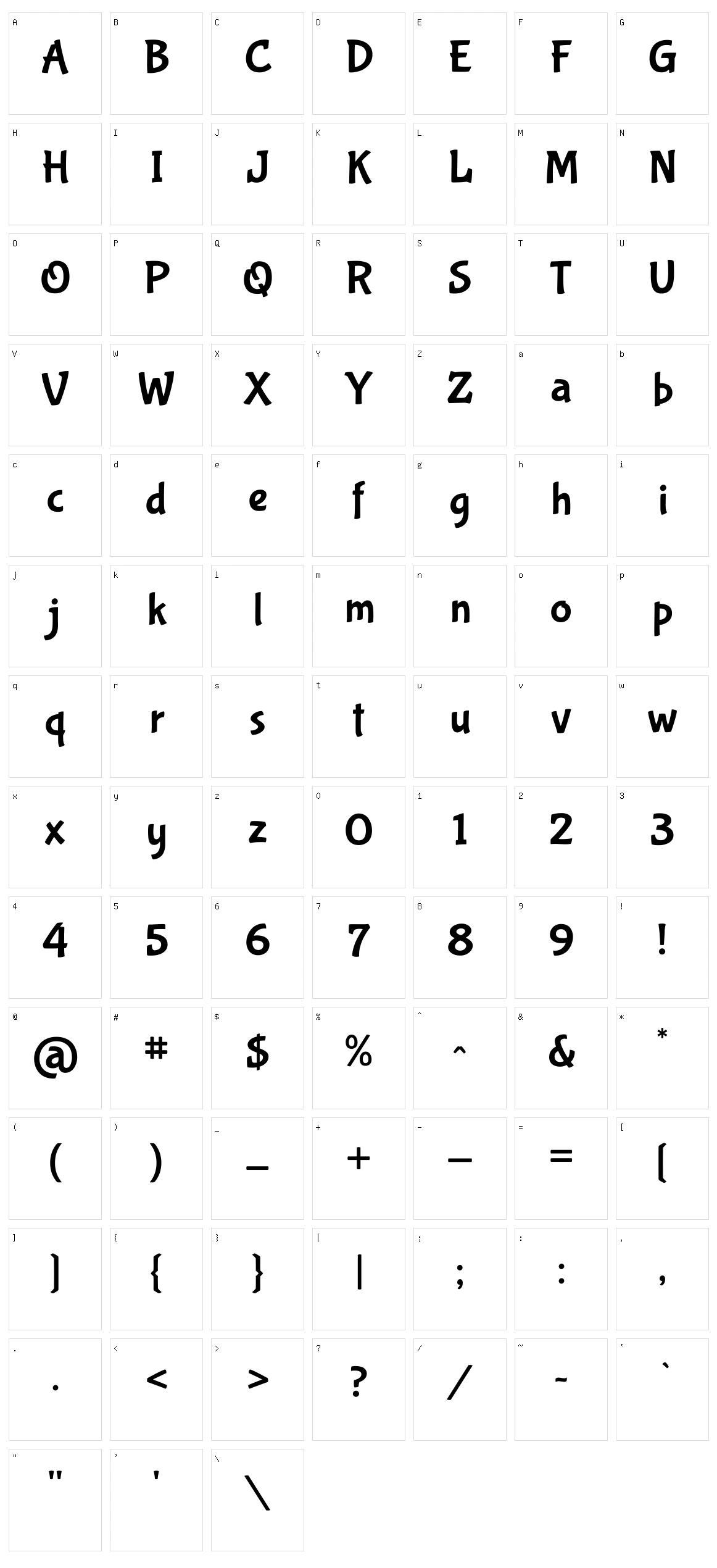 Bubblegum sans Character Set