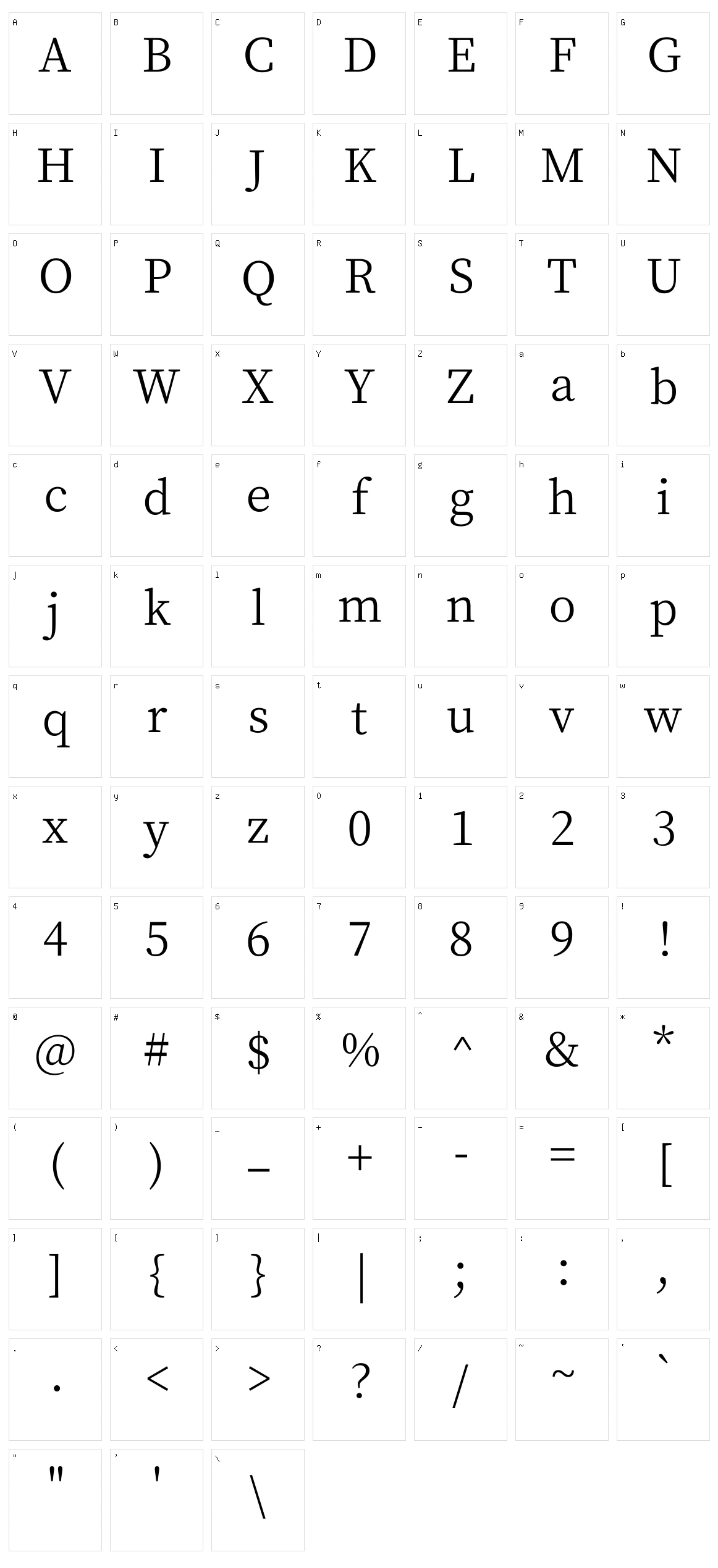 Cactus classical serif Character Set