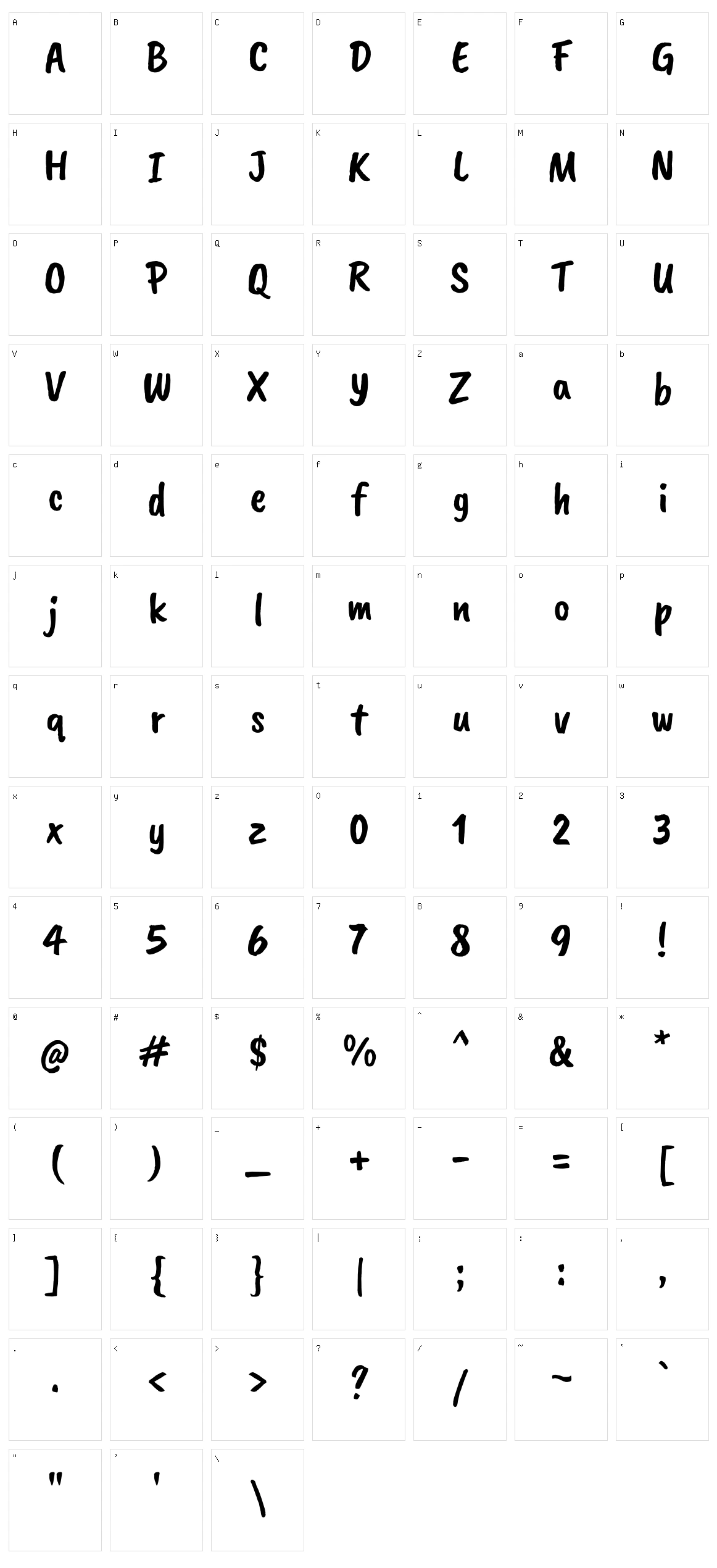 Caveat brush Character Set