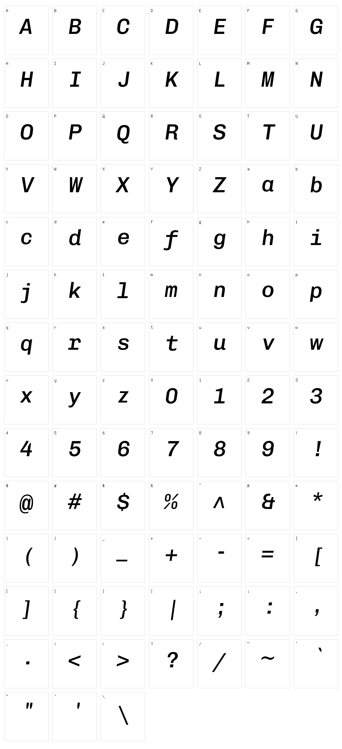 Chivo mono Character Set