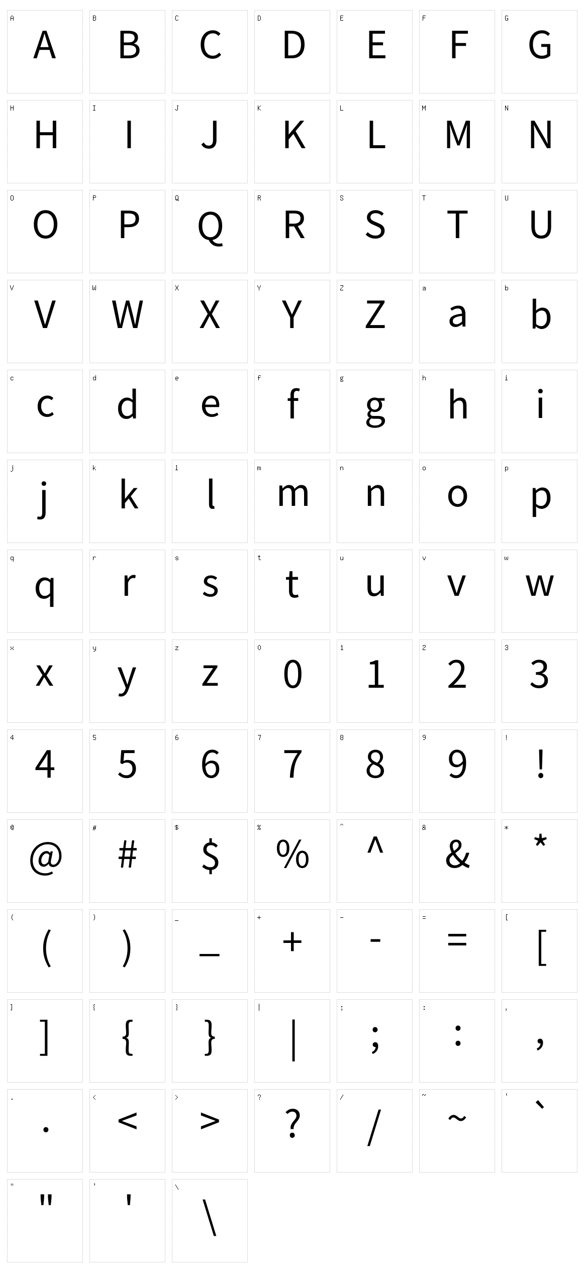 Chocolate classical sans Character Set
