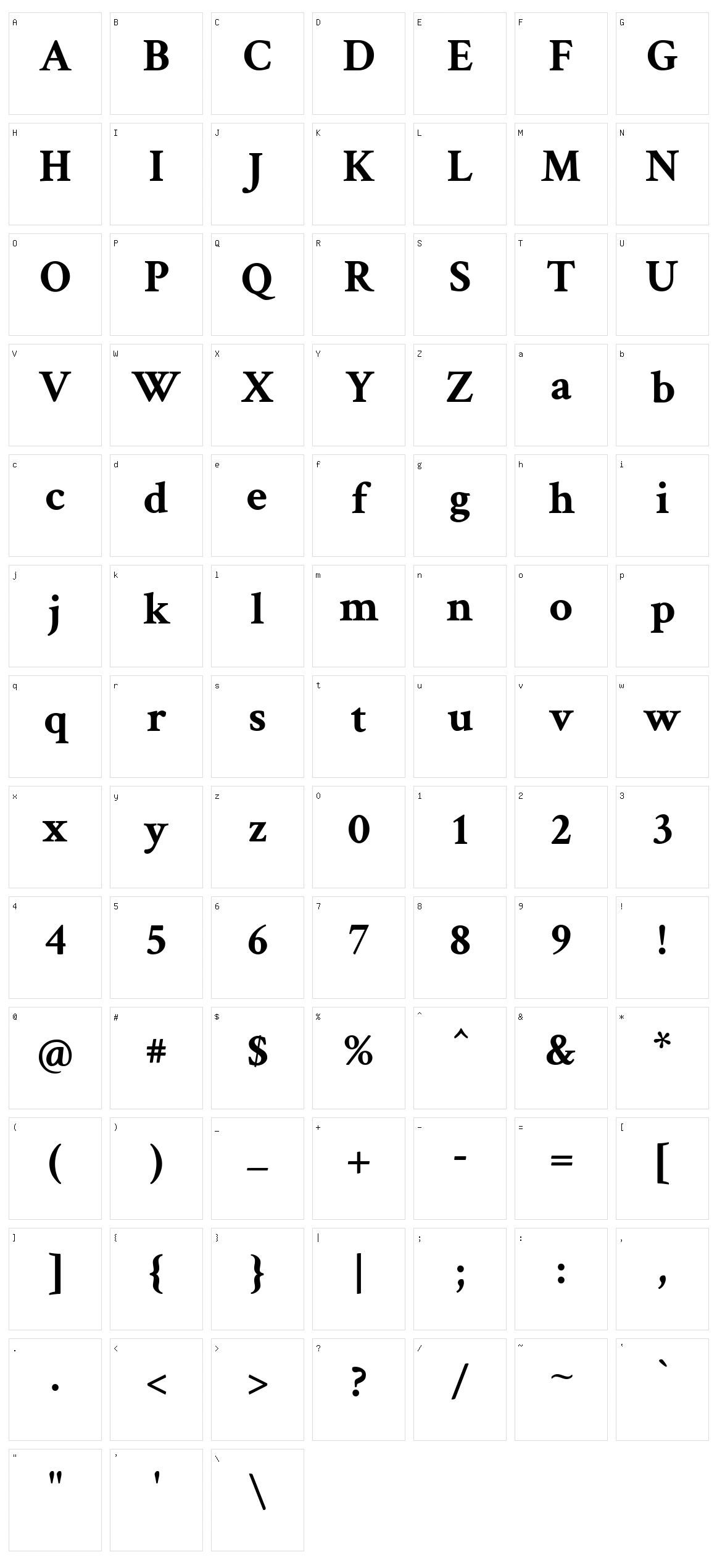 Crimson text Character Set