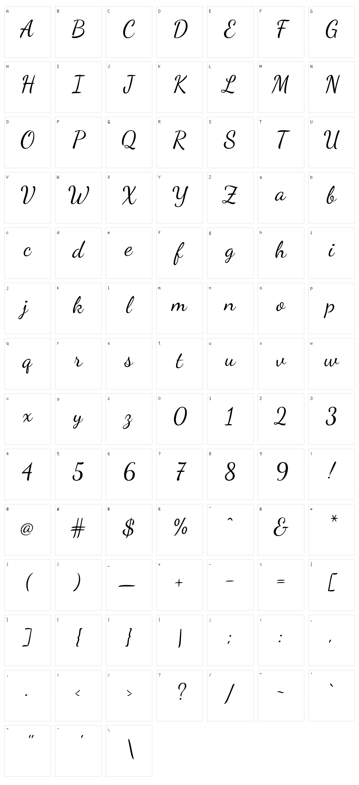 Dancing script Character Set