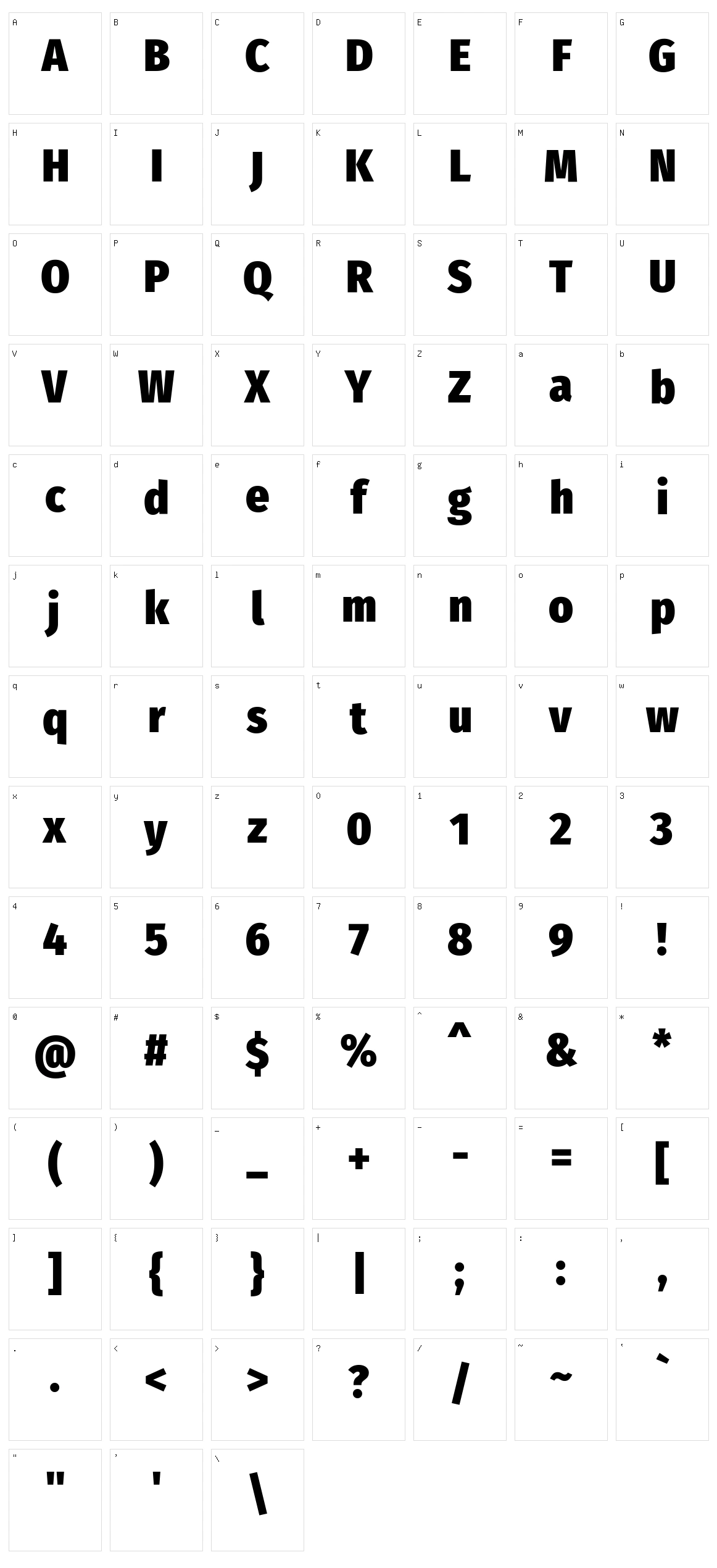Fira sans condensed Character Set
