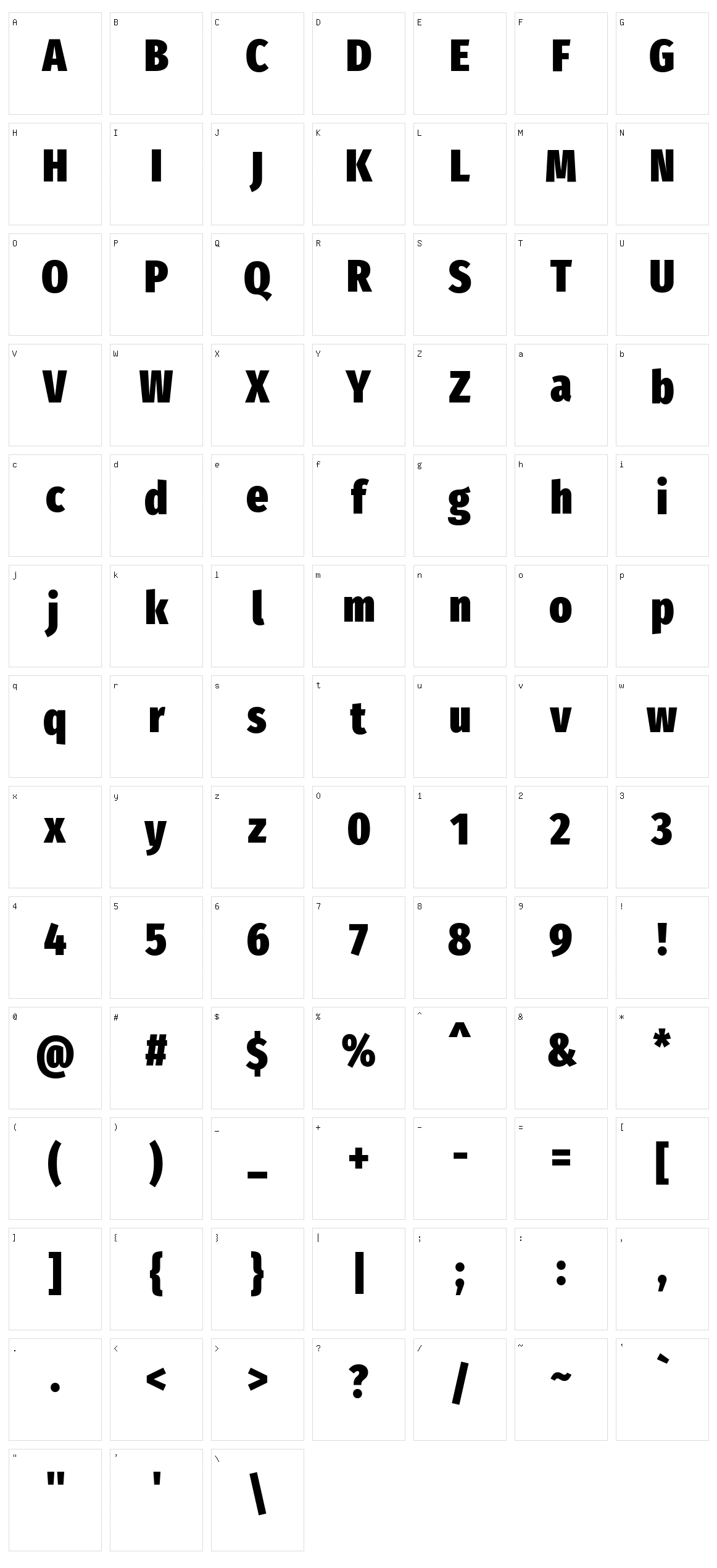 Fira sans extra condensed Character Set