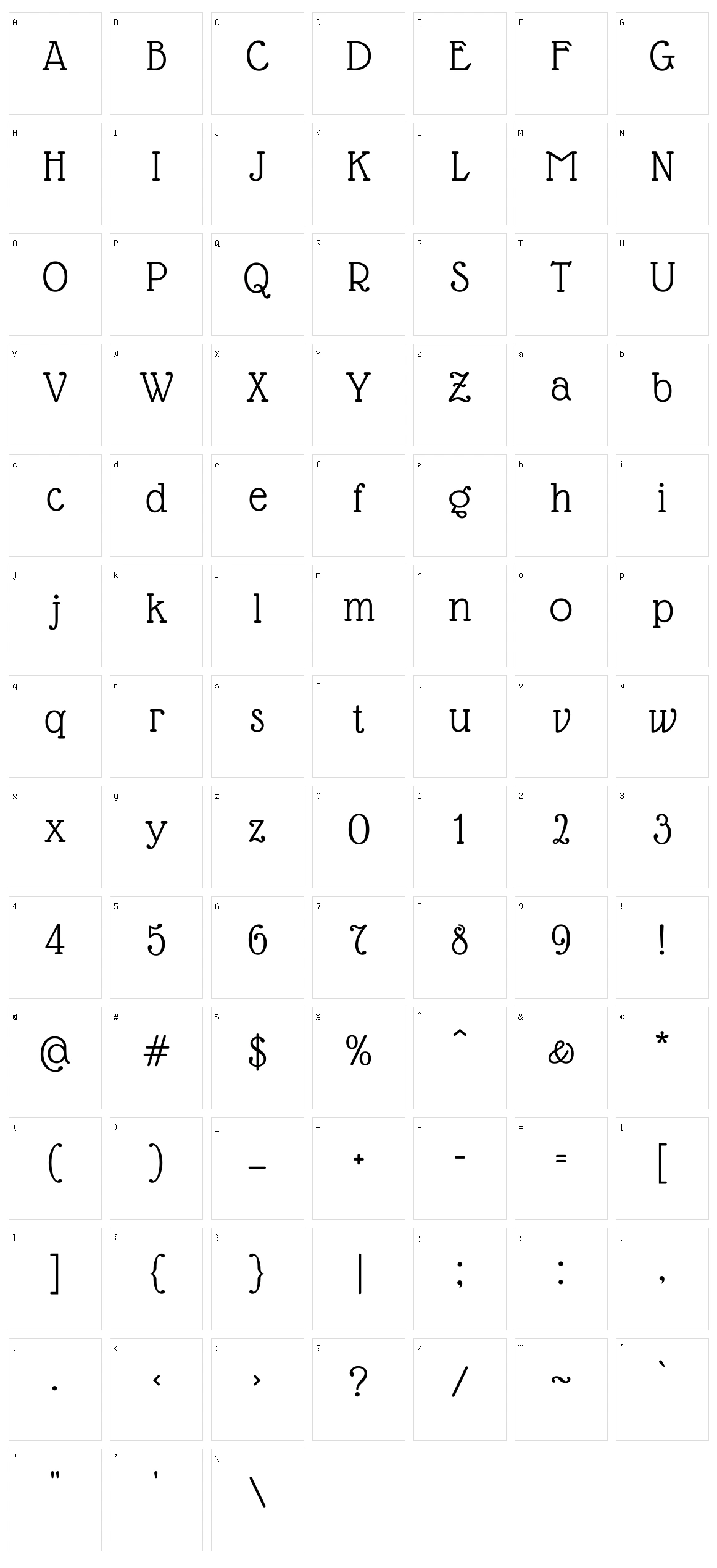 Glass antiqua Character Set