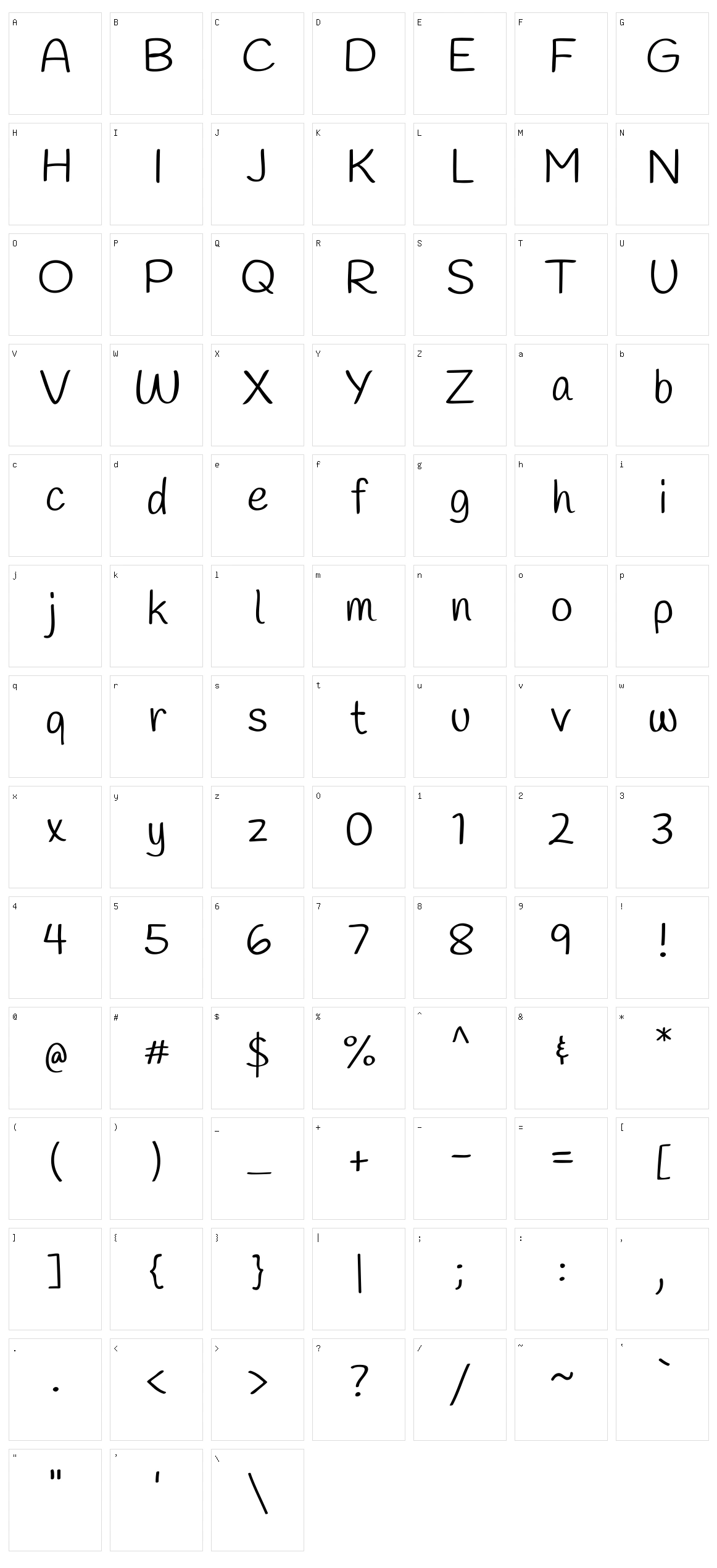 Handlee Character Set