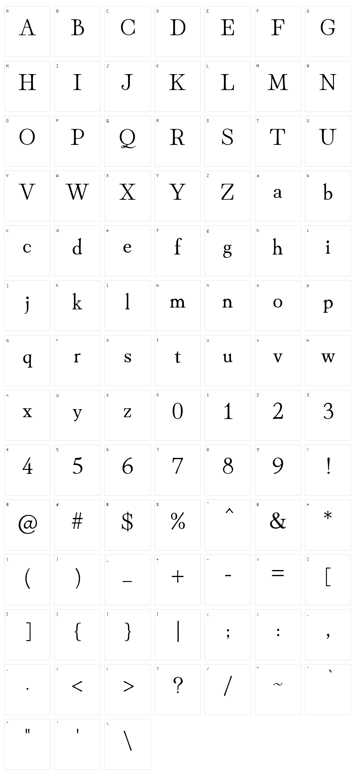 Hina mincho Character Set