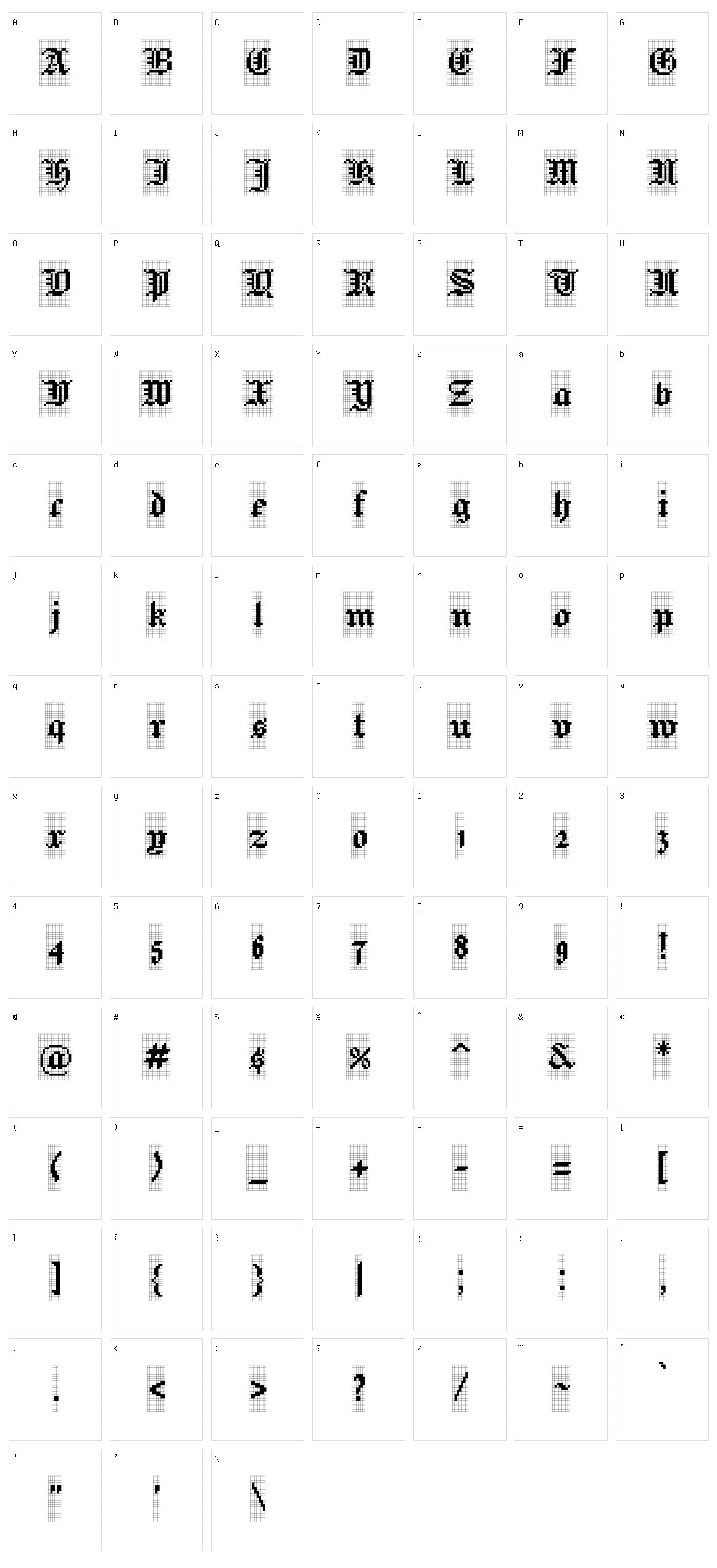 Jacquard 12 charted Character Set