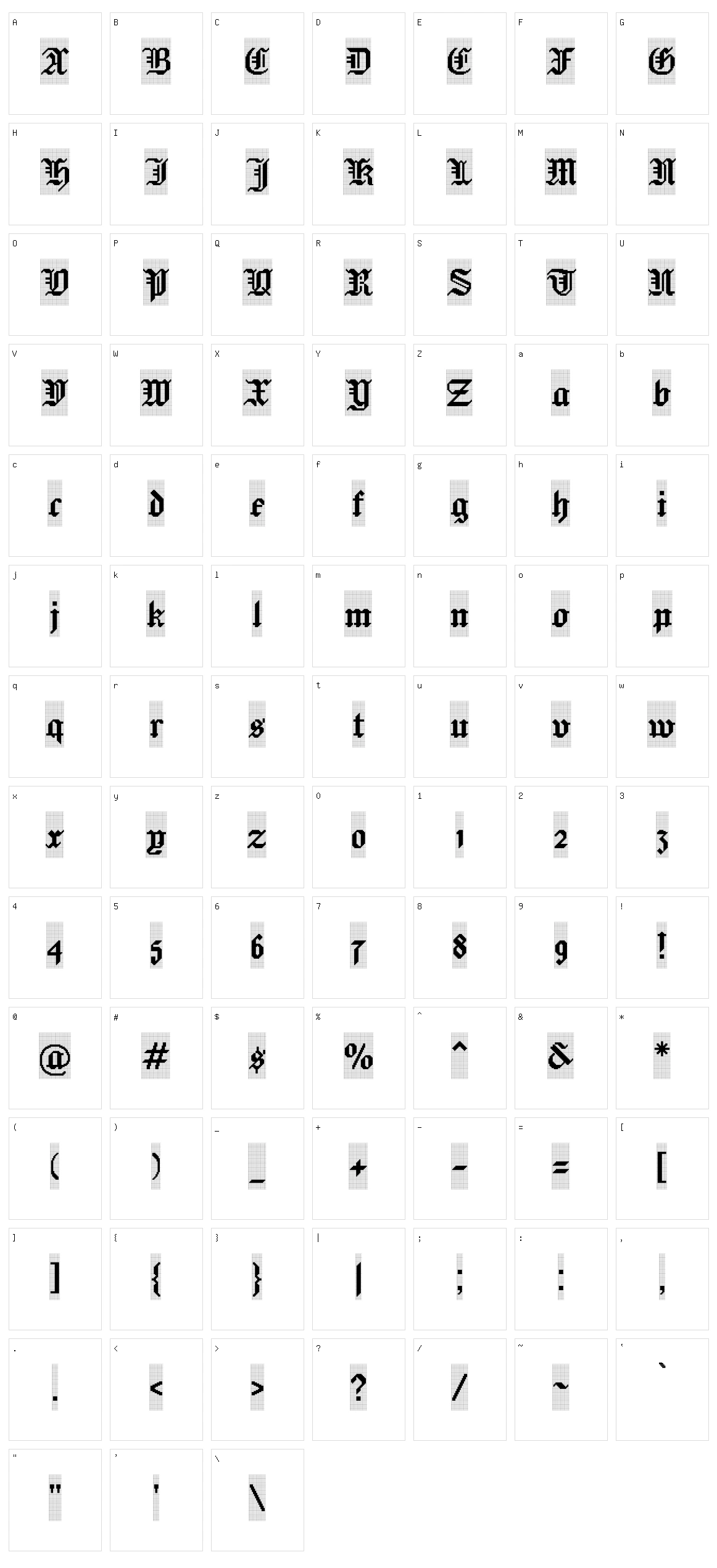 Jacquard 24 charted Character Set