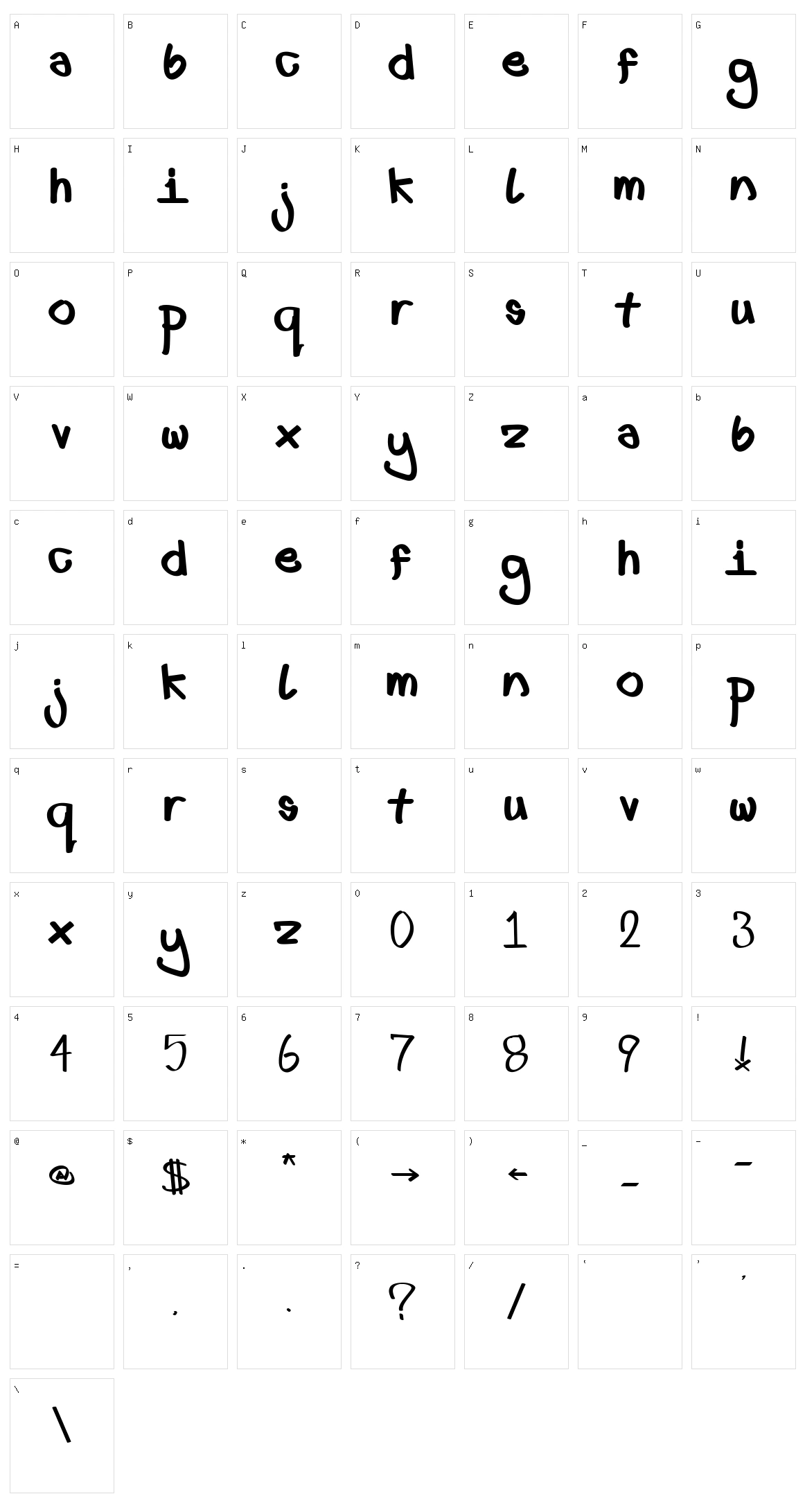 First font lower fat Character Set