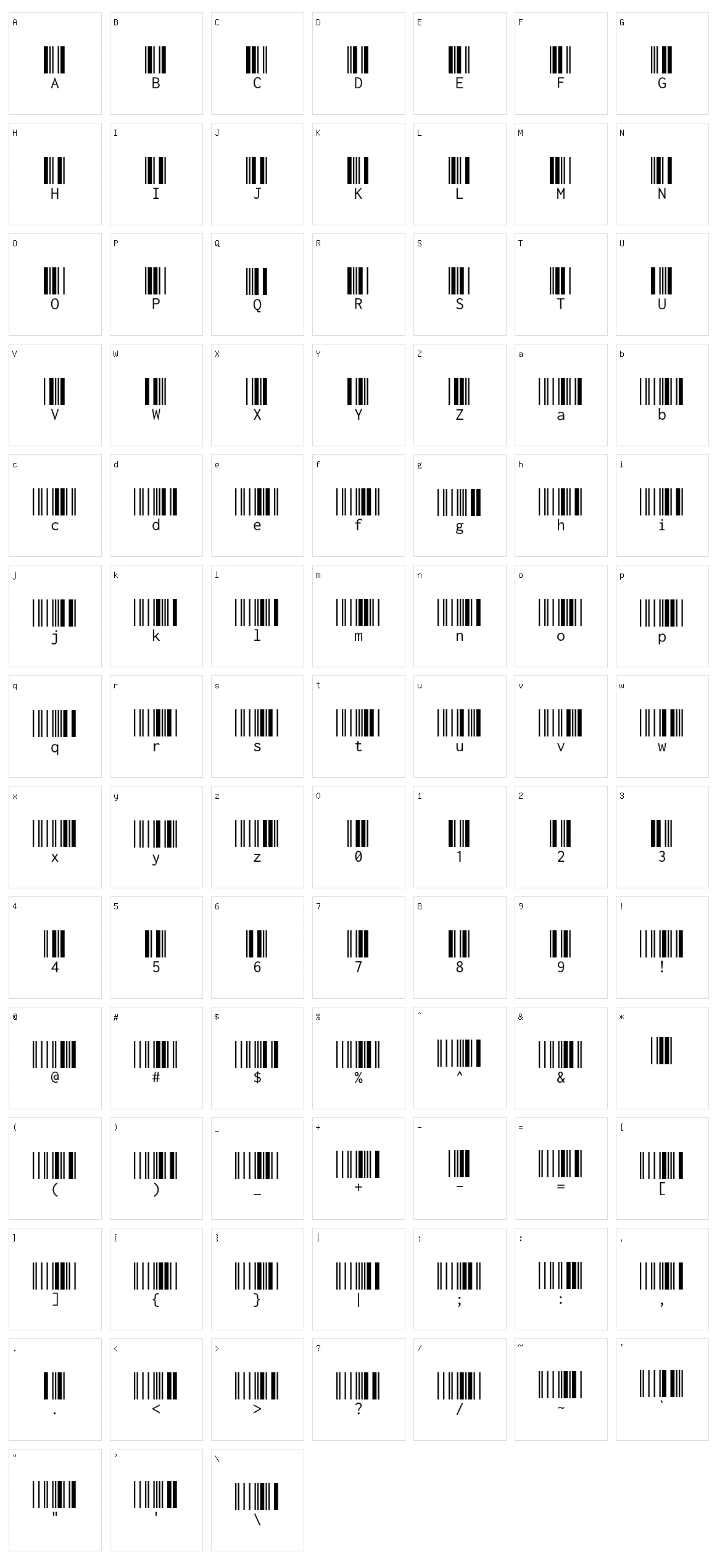 Libre barcode 39 extended text Character Set