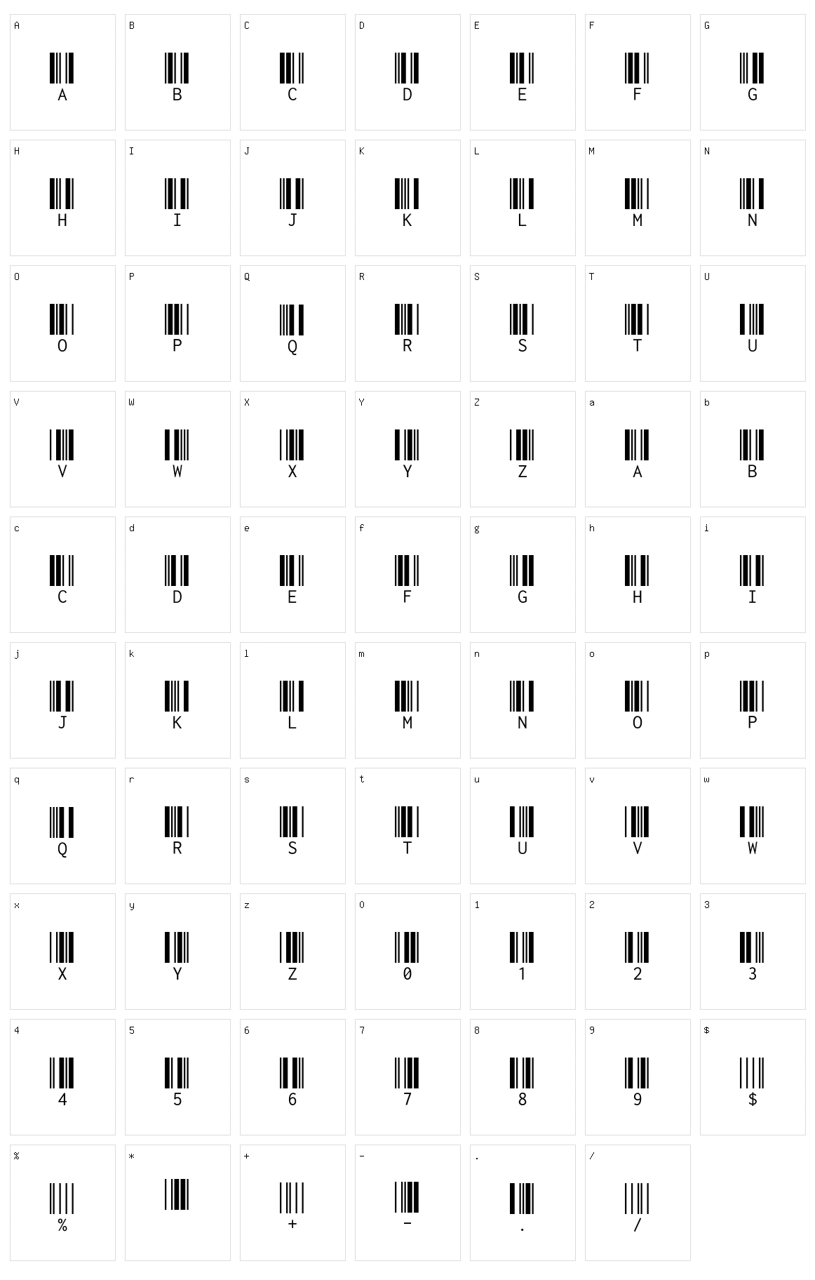 Libre barcode 39 text Character Set