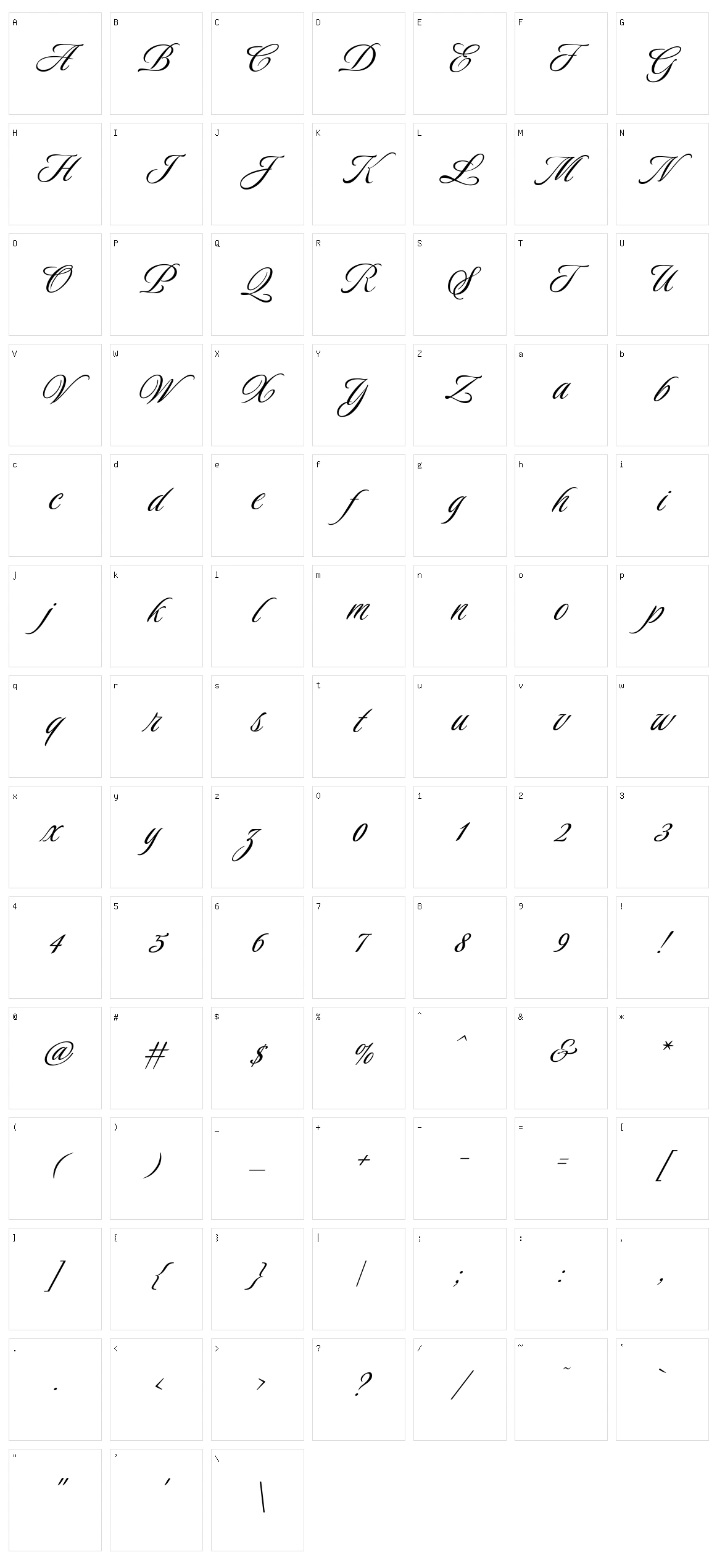 Luxurious script Character Set