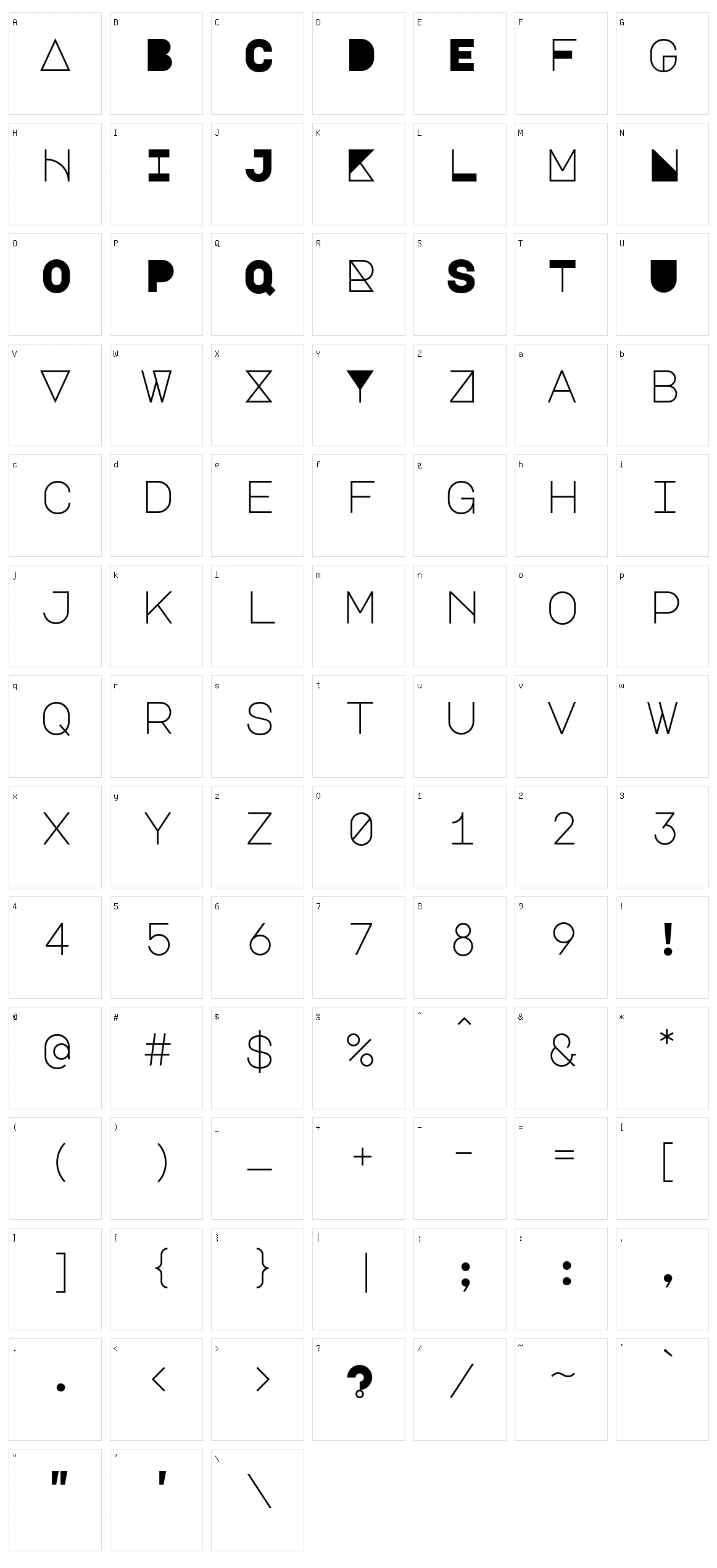 Major mono display Character Set