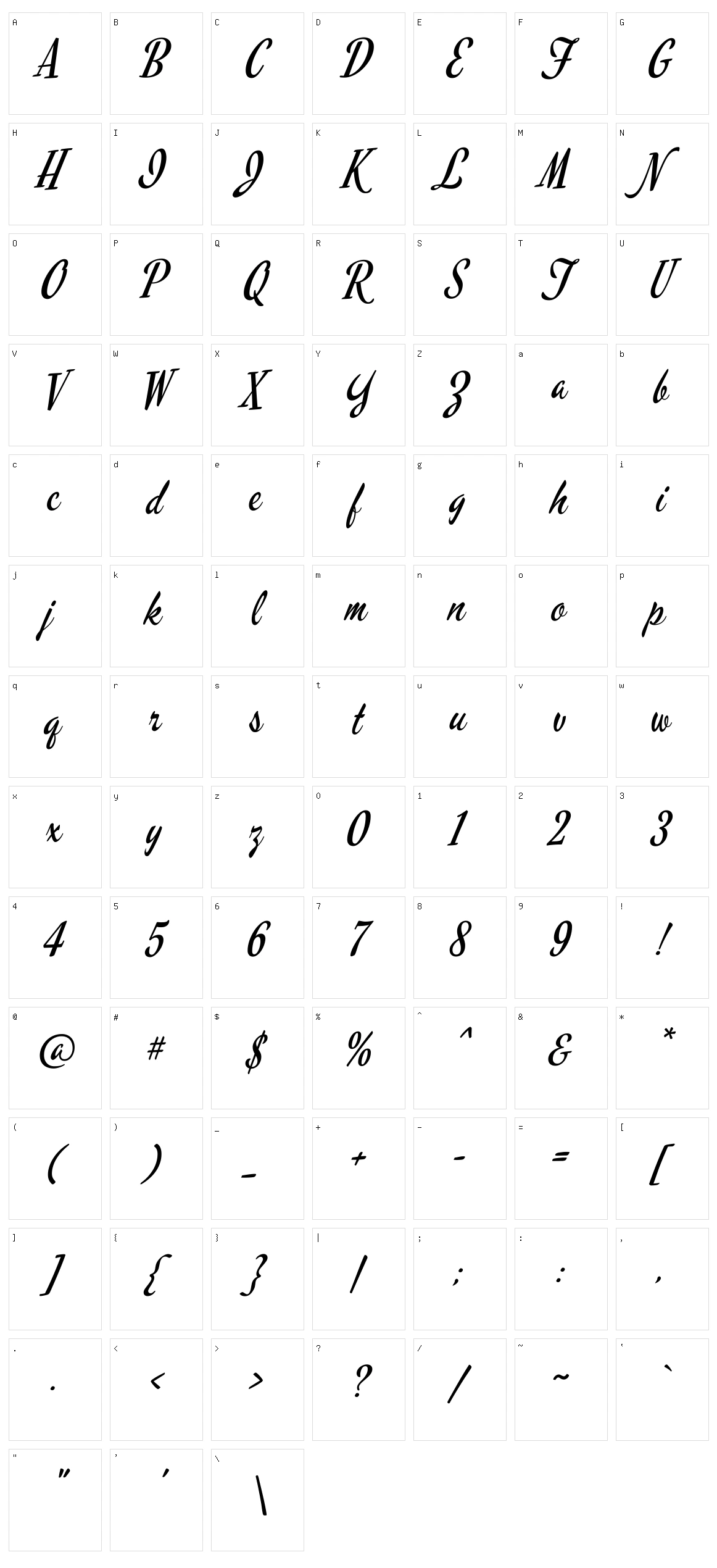 Mervale script Character Set