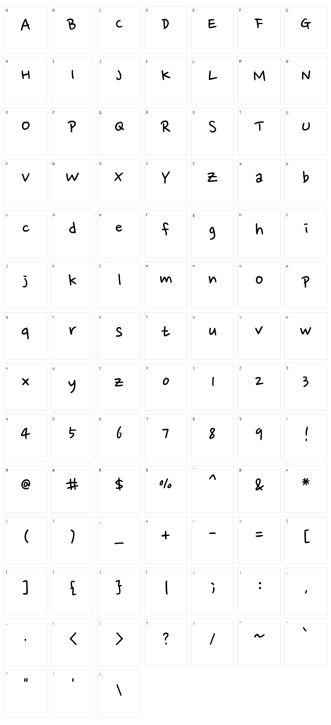 Nanum pen script Character Set