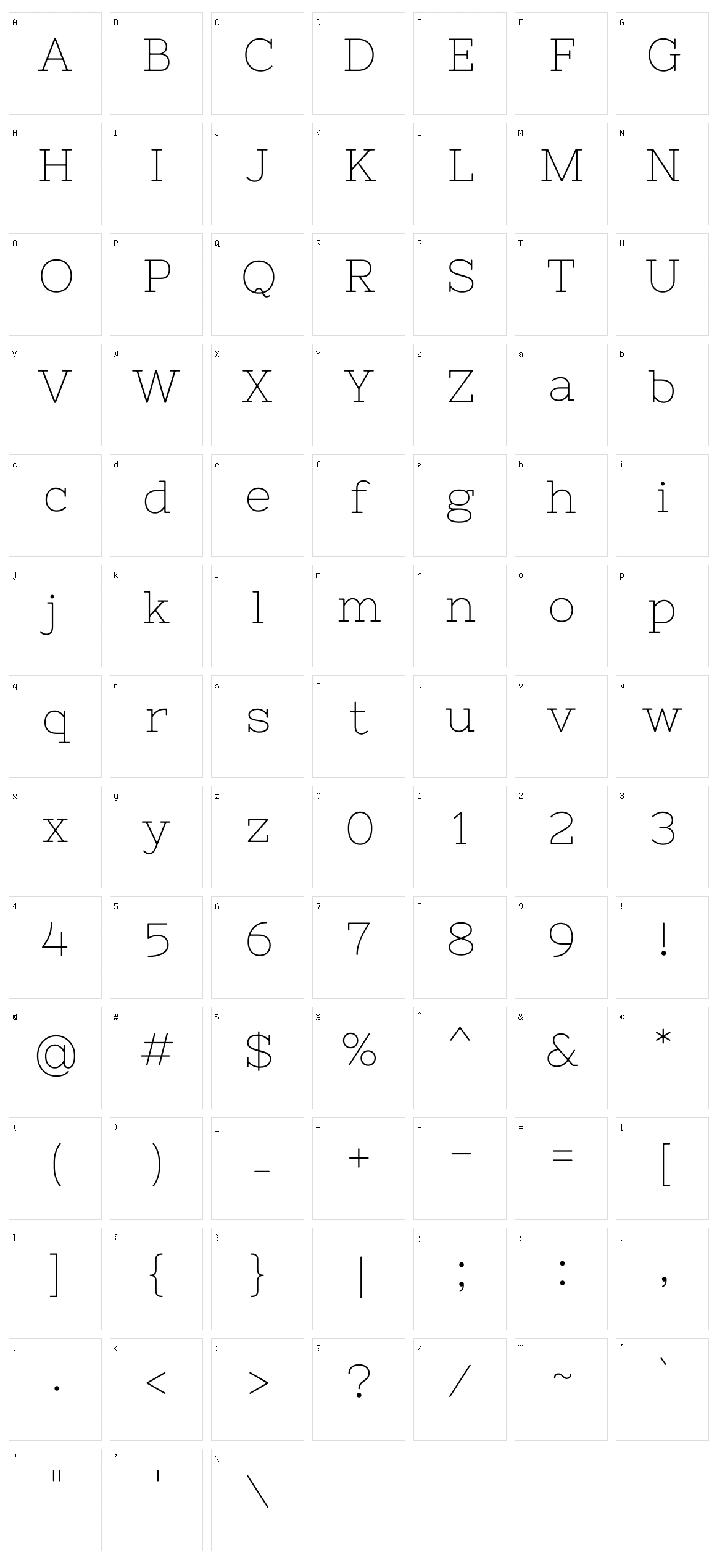 Nixie one Character Set