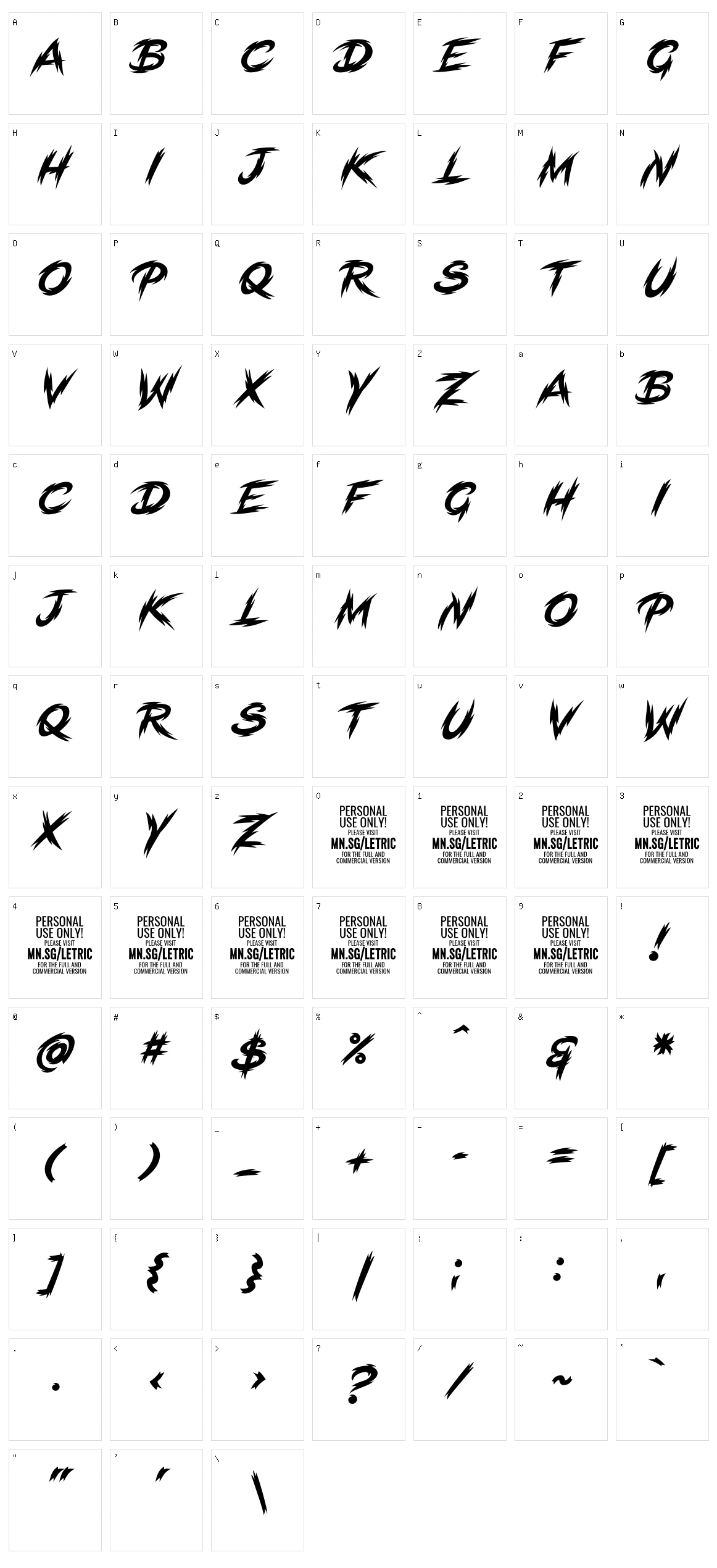 Letric Character Set