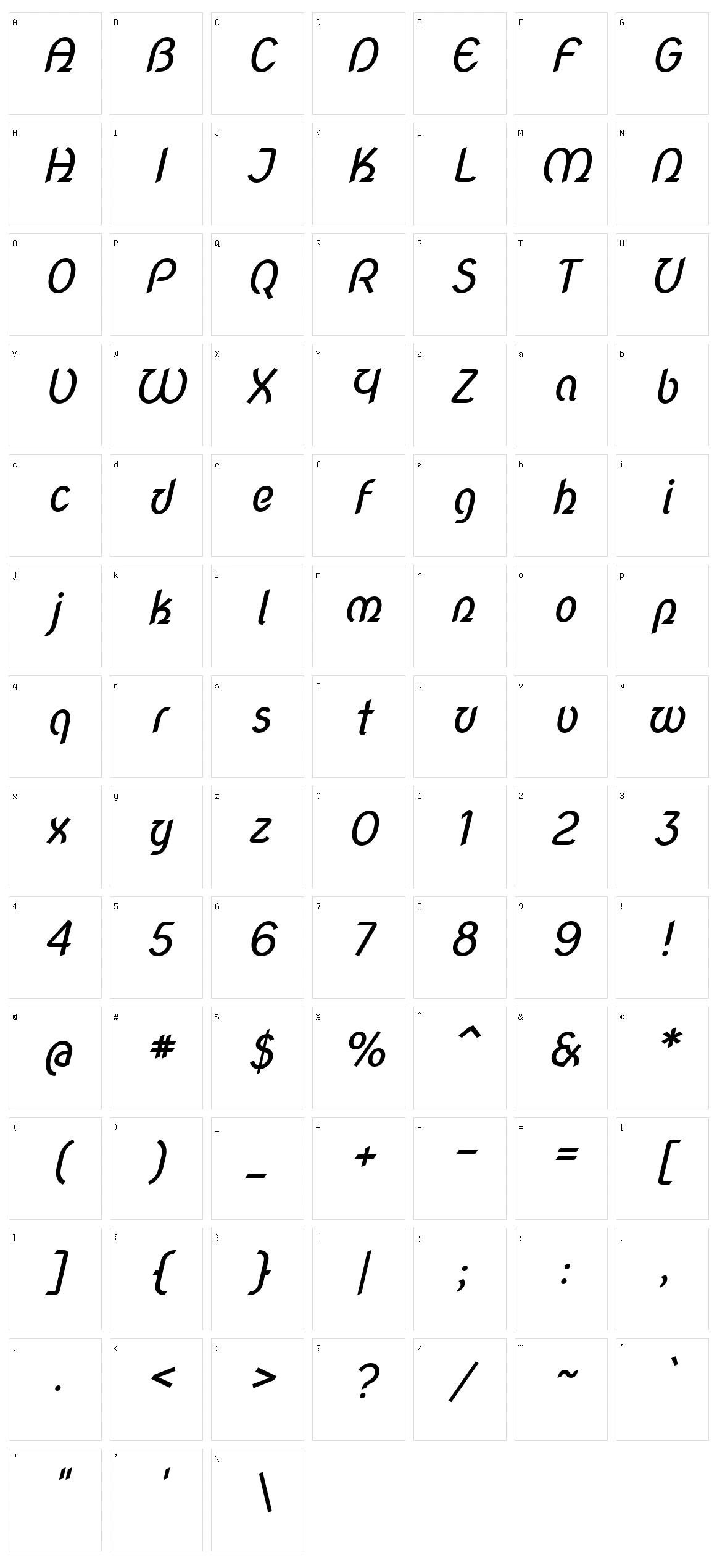 Nova script Character Set