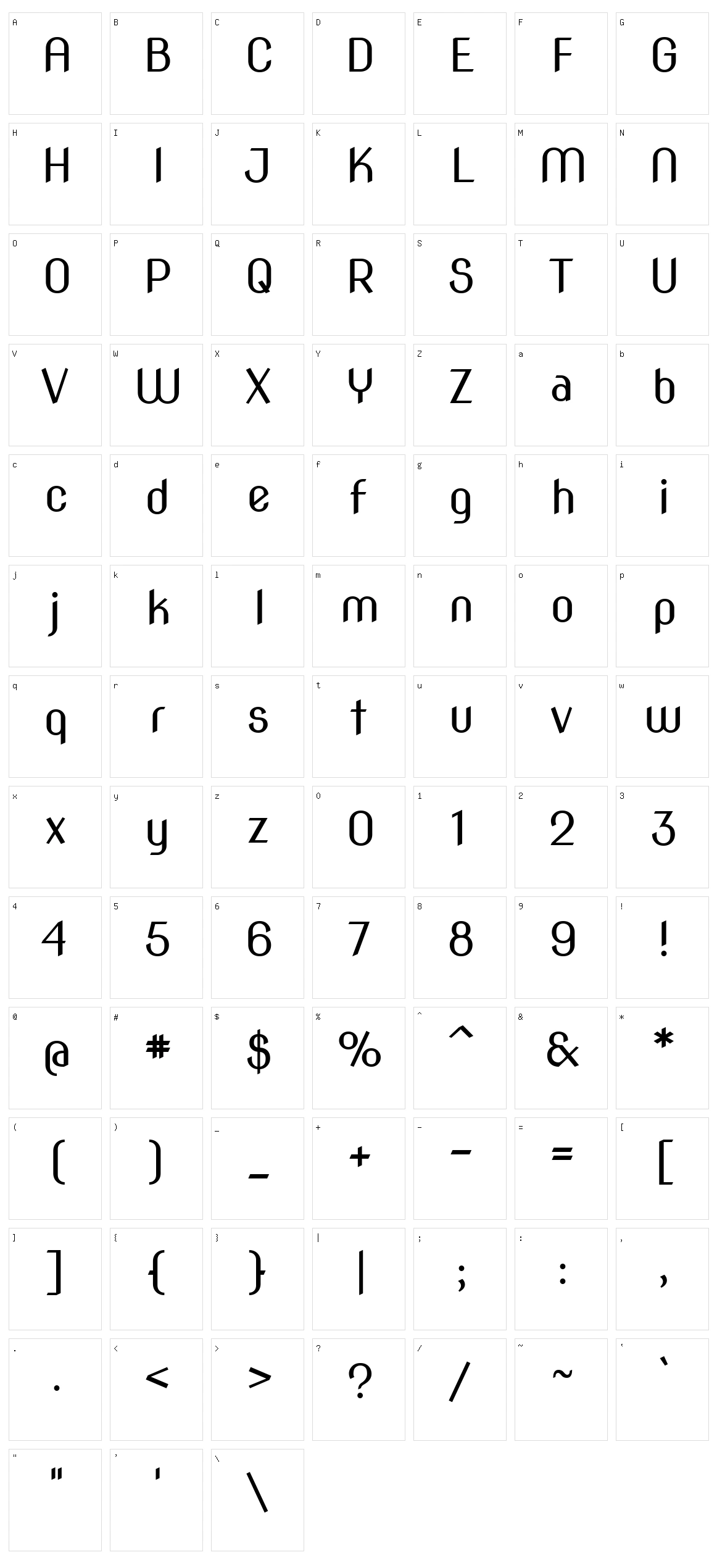 Nova slim Character Set