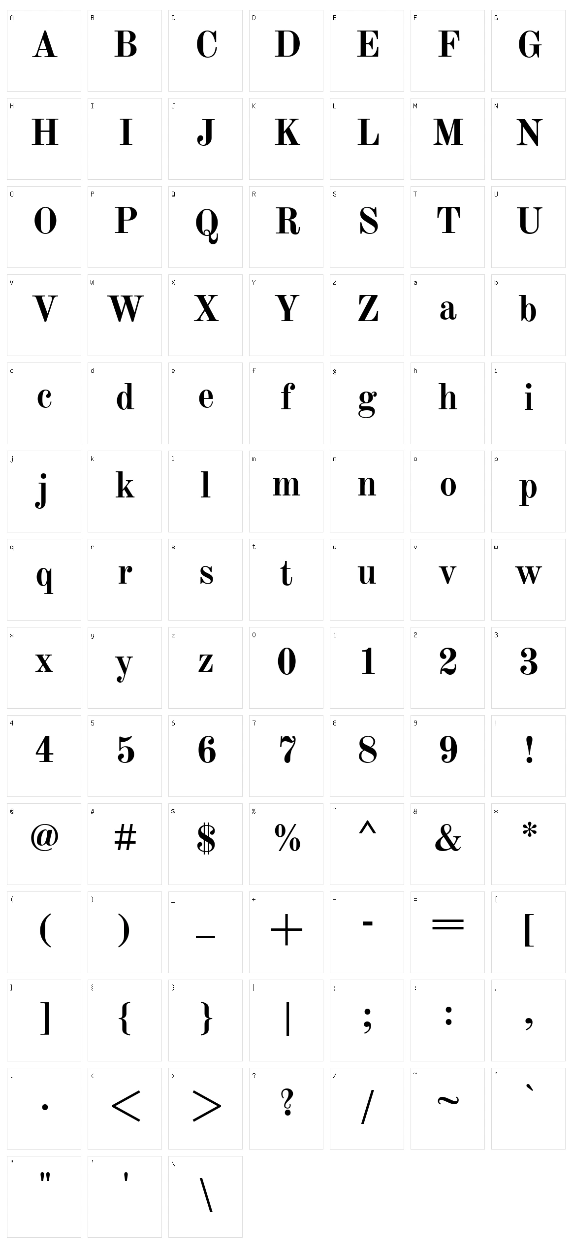 Old standard tt Character Set