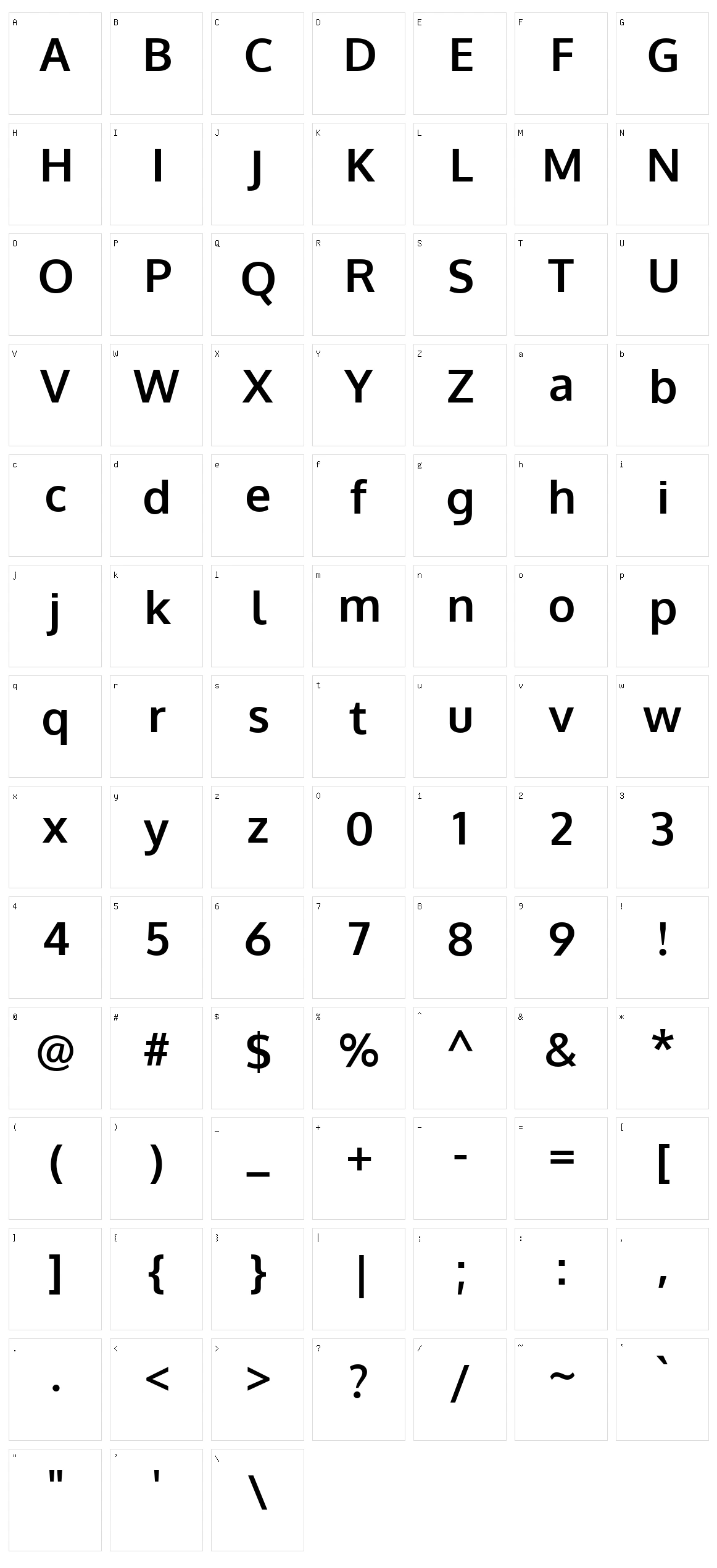 Oxygen Character Set