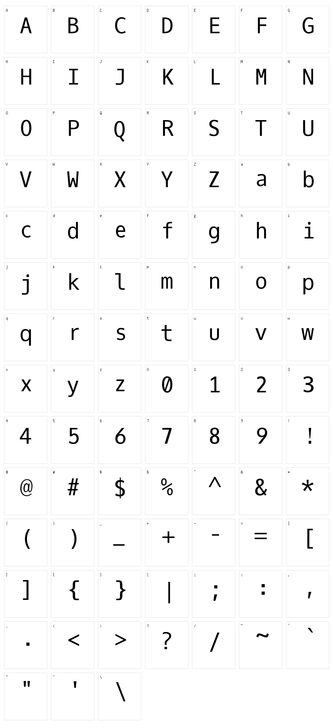 Oxygen mono Character Set