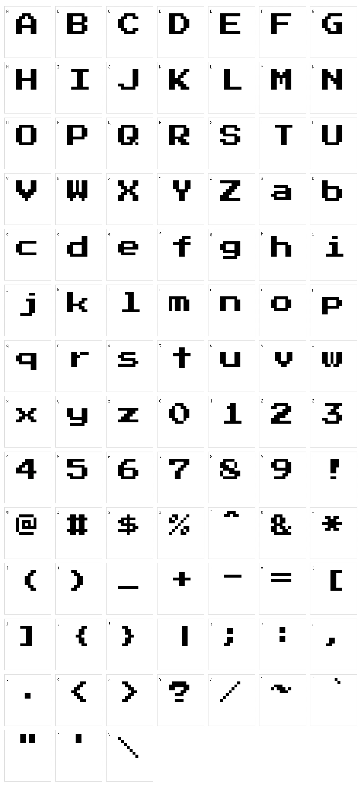 Press start 2p Character Set