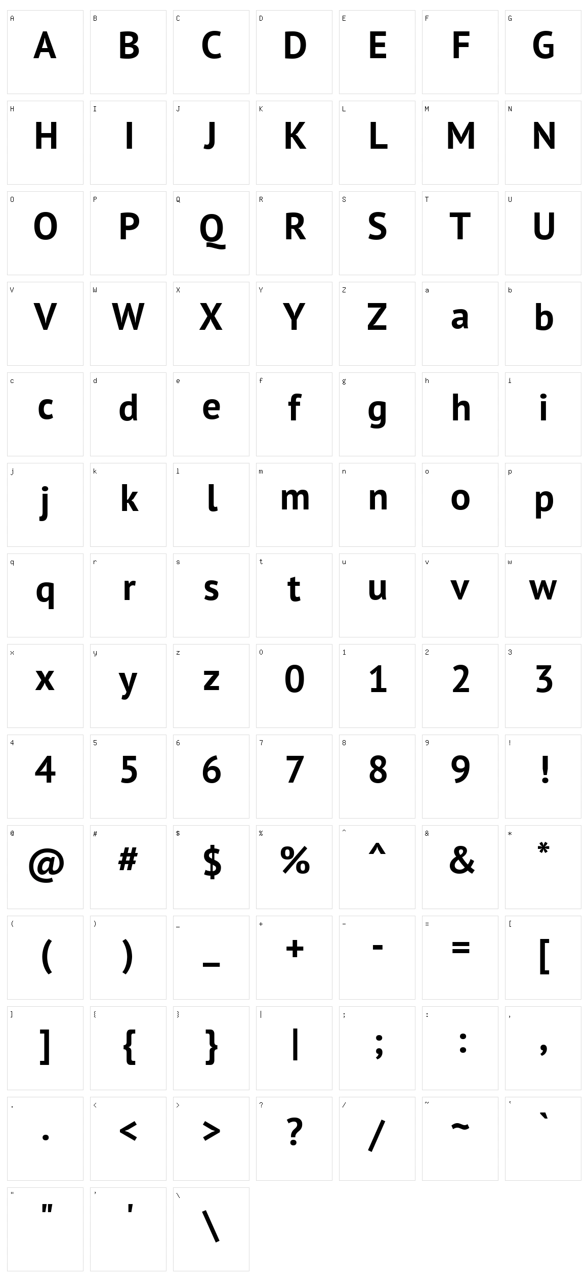 Pt sans Character Set